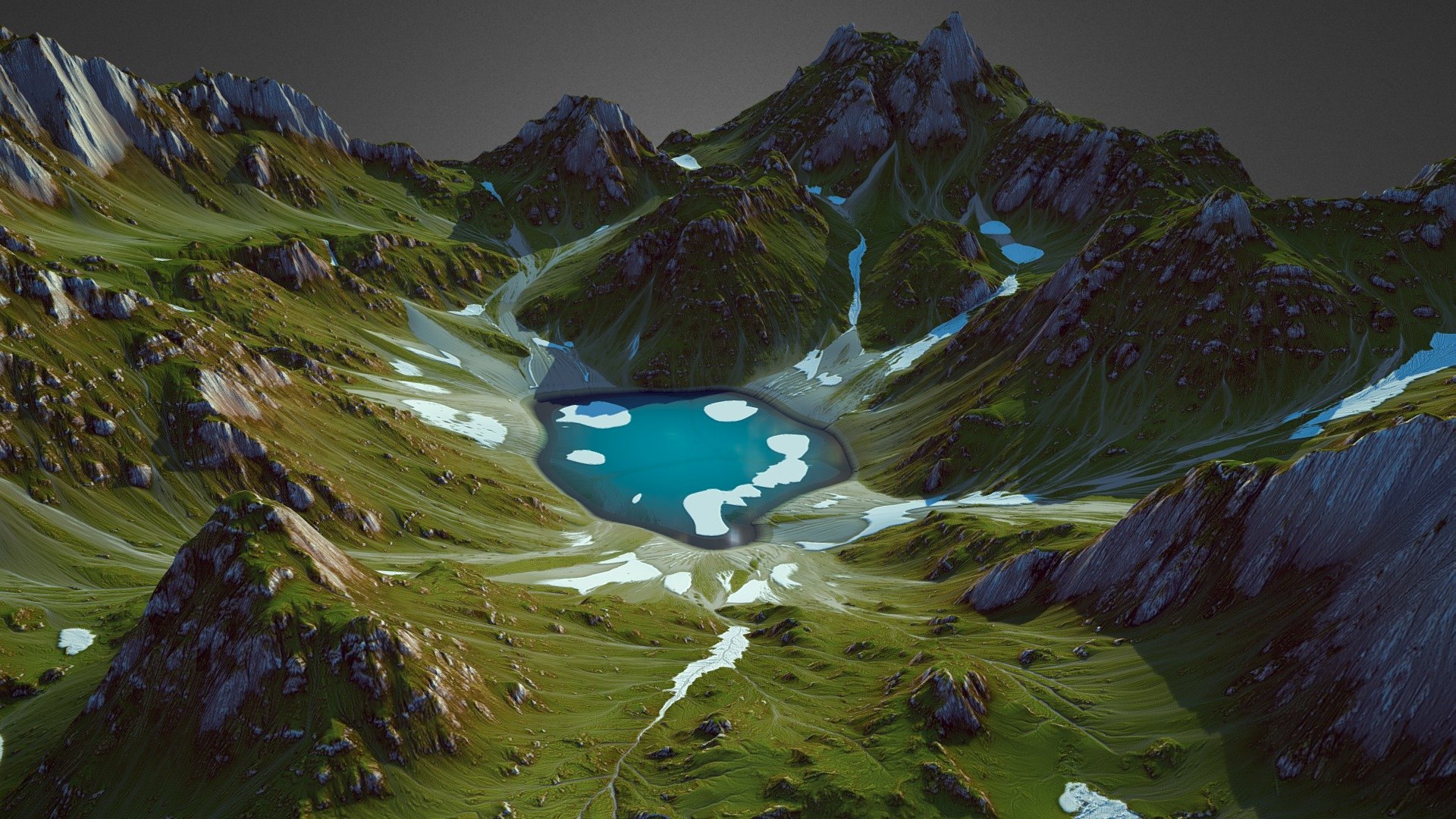 Alpine Mountain Lake (World Machine) 3d model