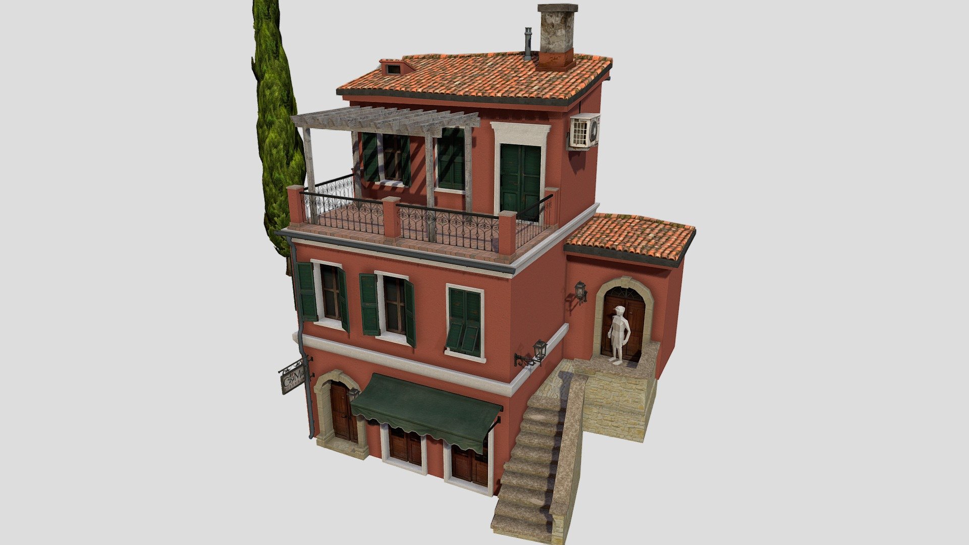 test house and tree 3d model