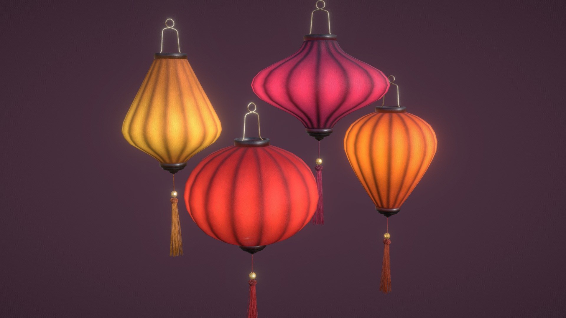 Asian silk lanterns (3D) 3d model