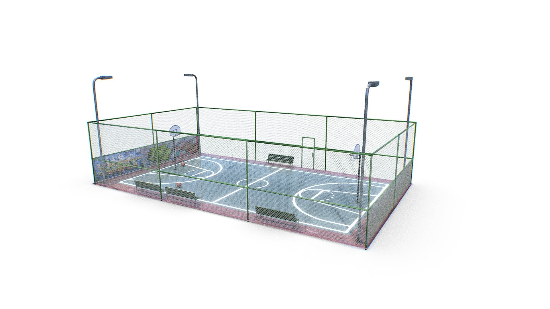 Outdoor Basketball Court 3d model