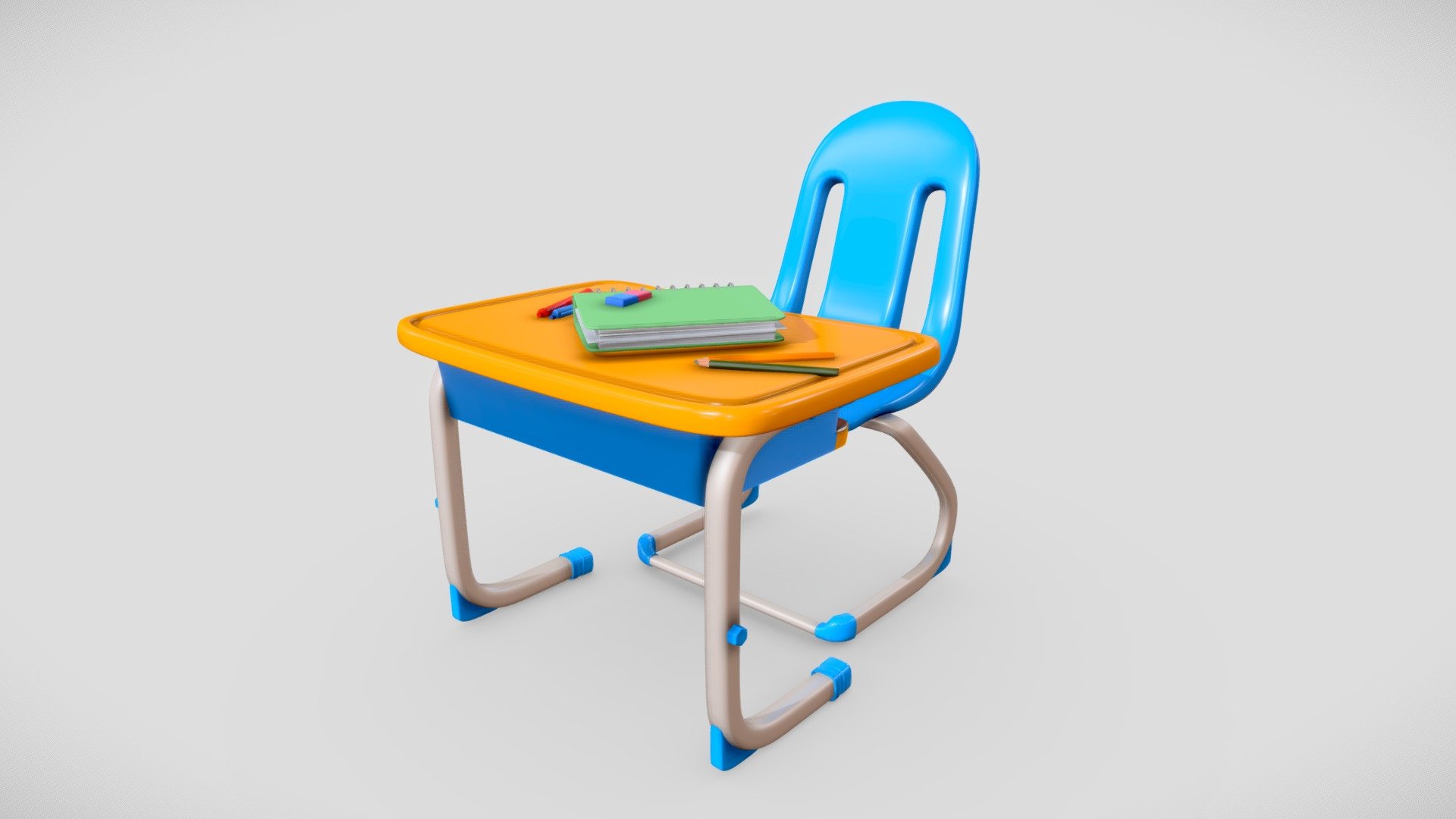 Cartoon Kid School Desk 3d model