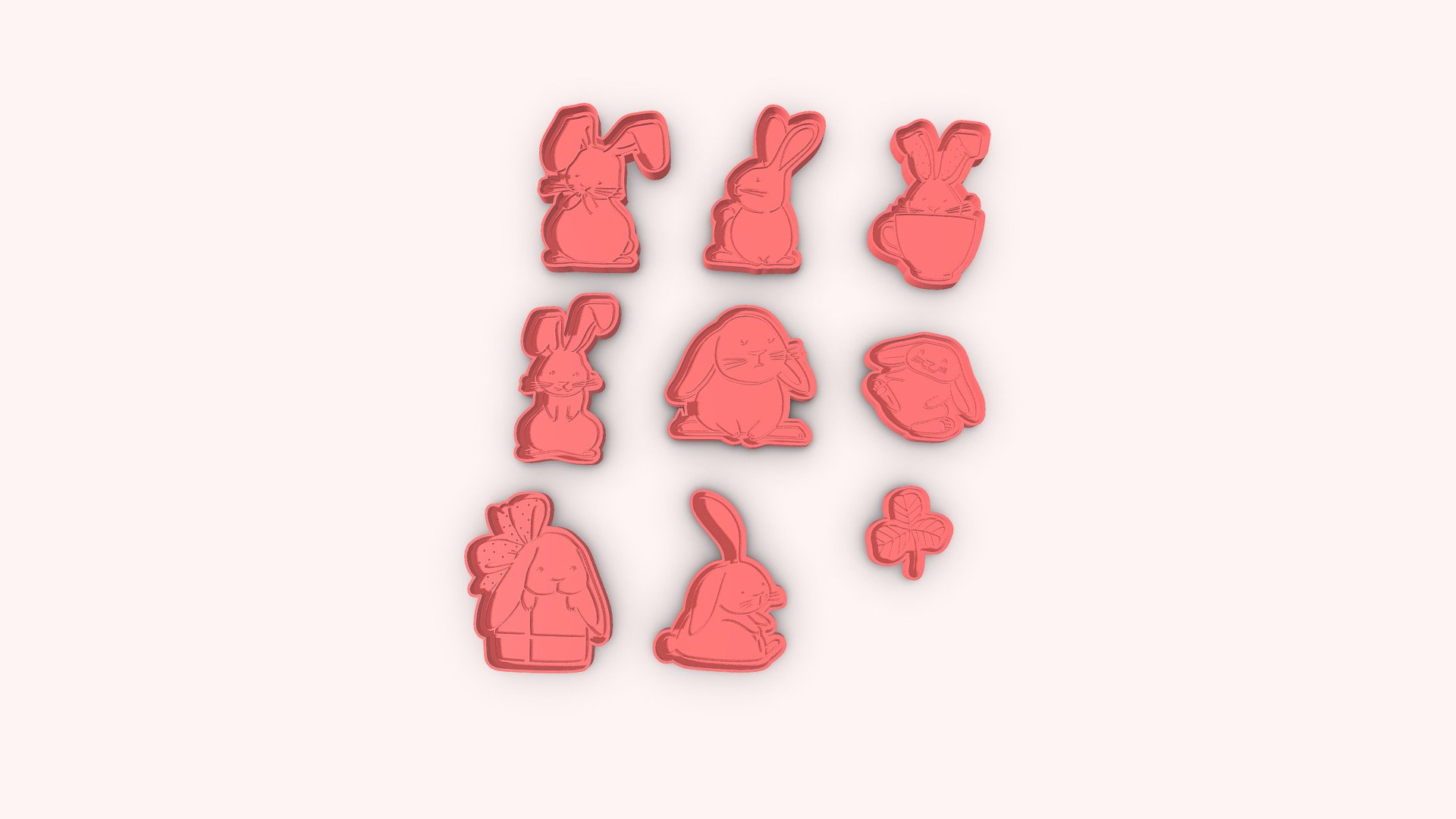 Easter Bunny Cookies Cutters Set 4 3d model