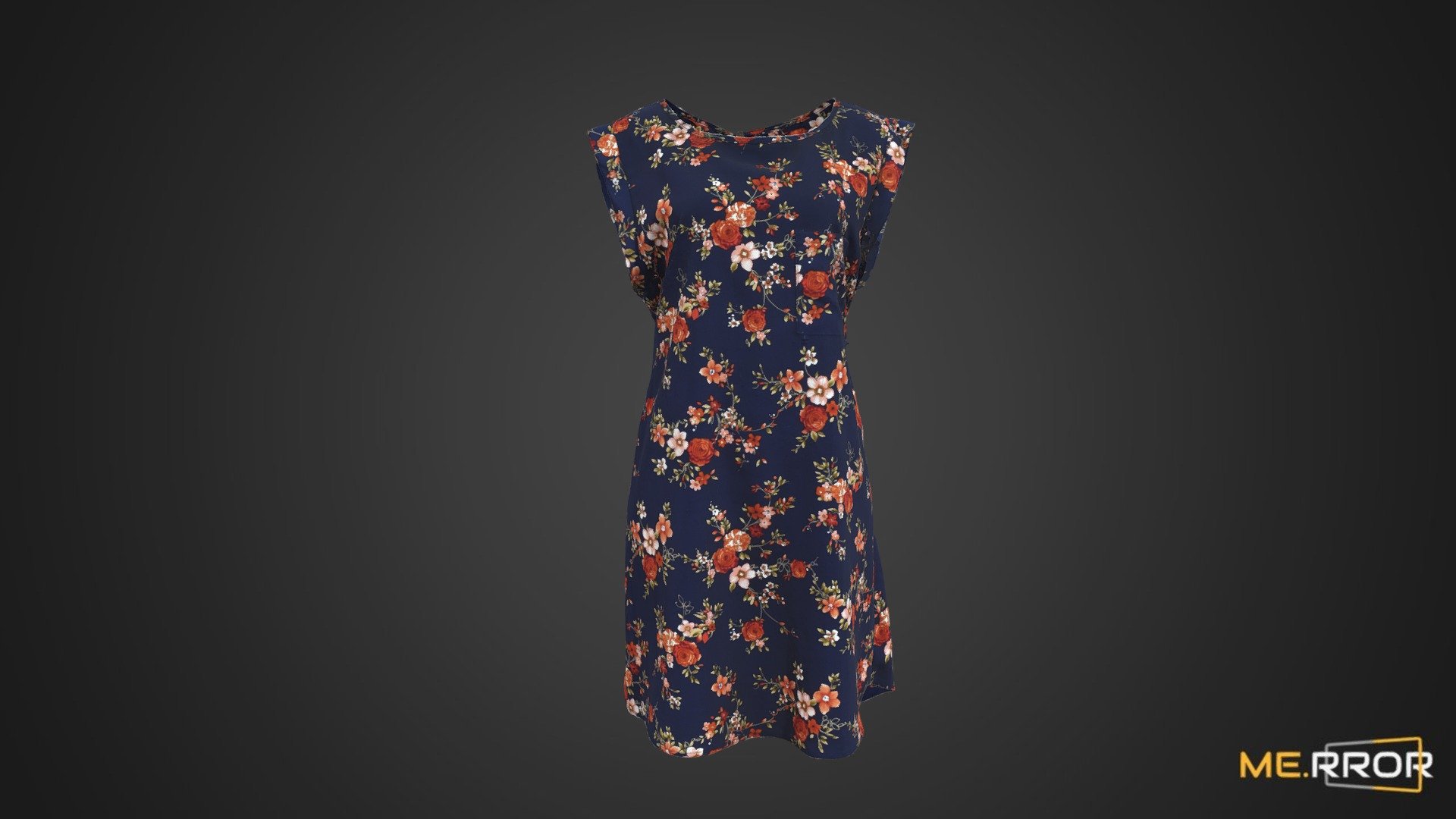 Navy Flwoer Pattern Dress 3d model