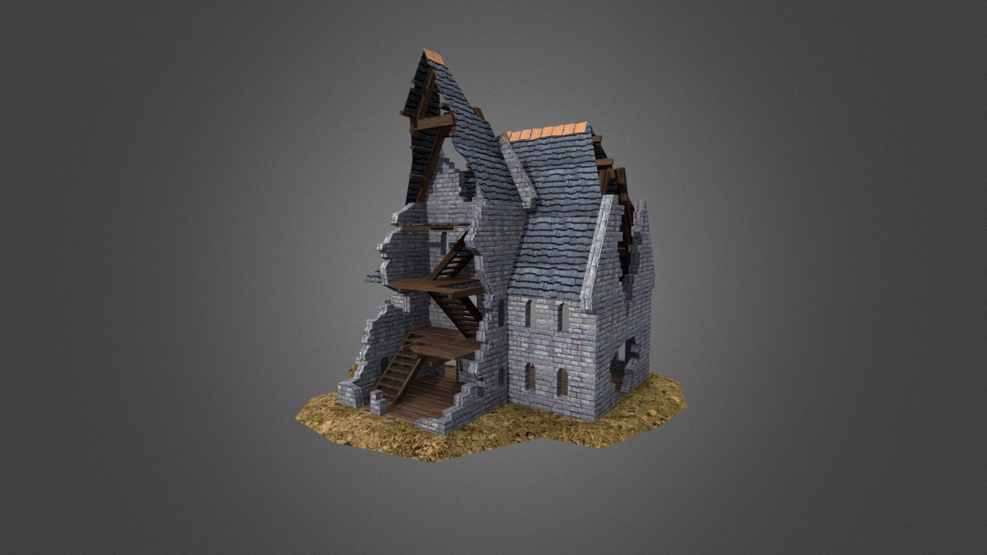 Medieval Ruined Church 3d model