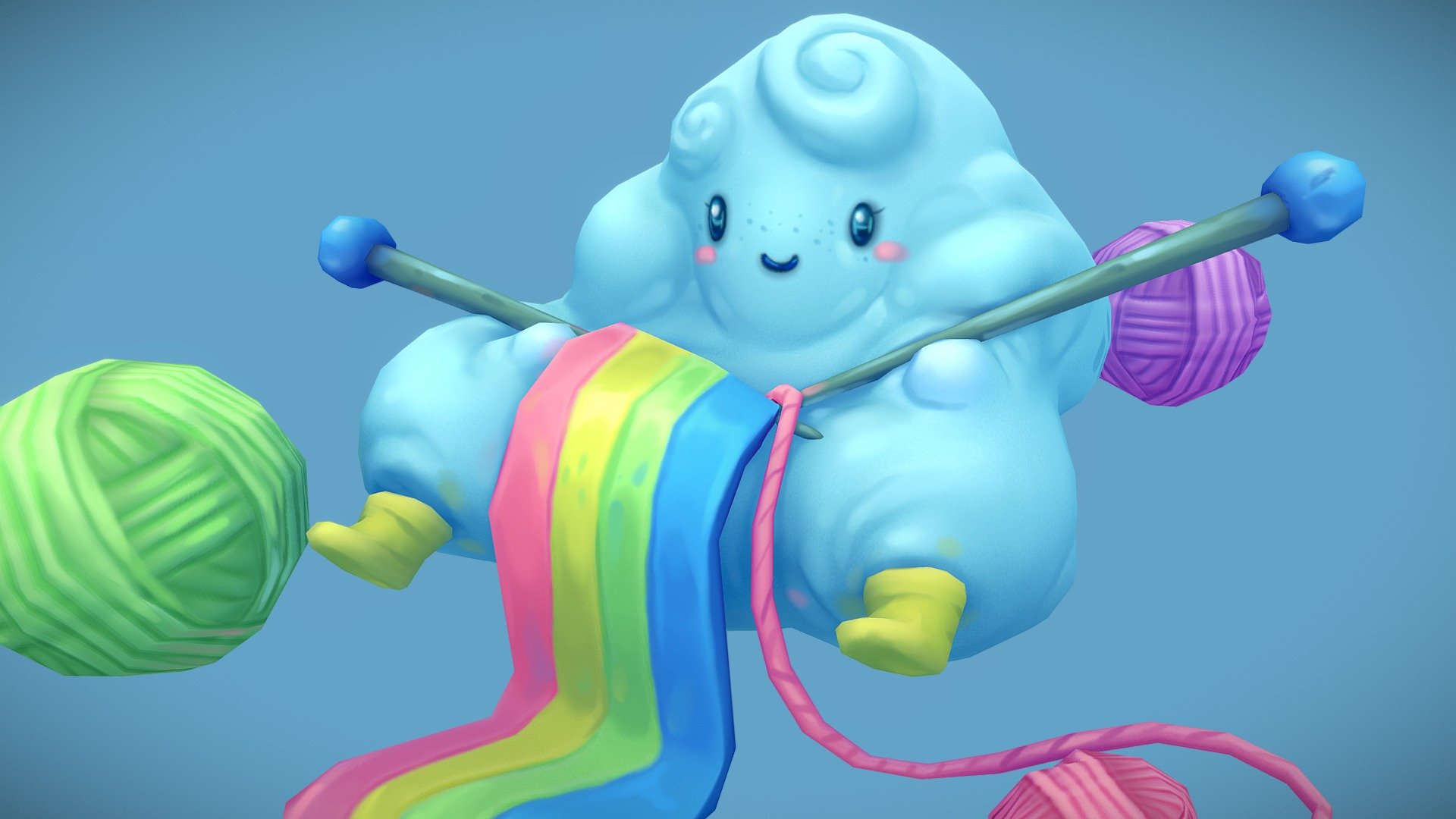 Cloud with rainbow yarn handpaint 3d model