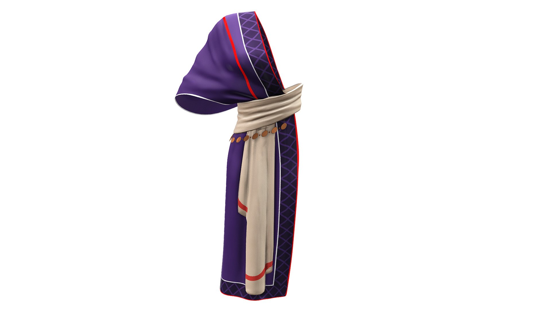 Female Tribal Half Dress With Sash Belt 3d model