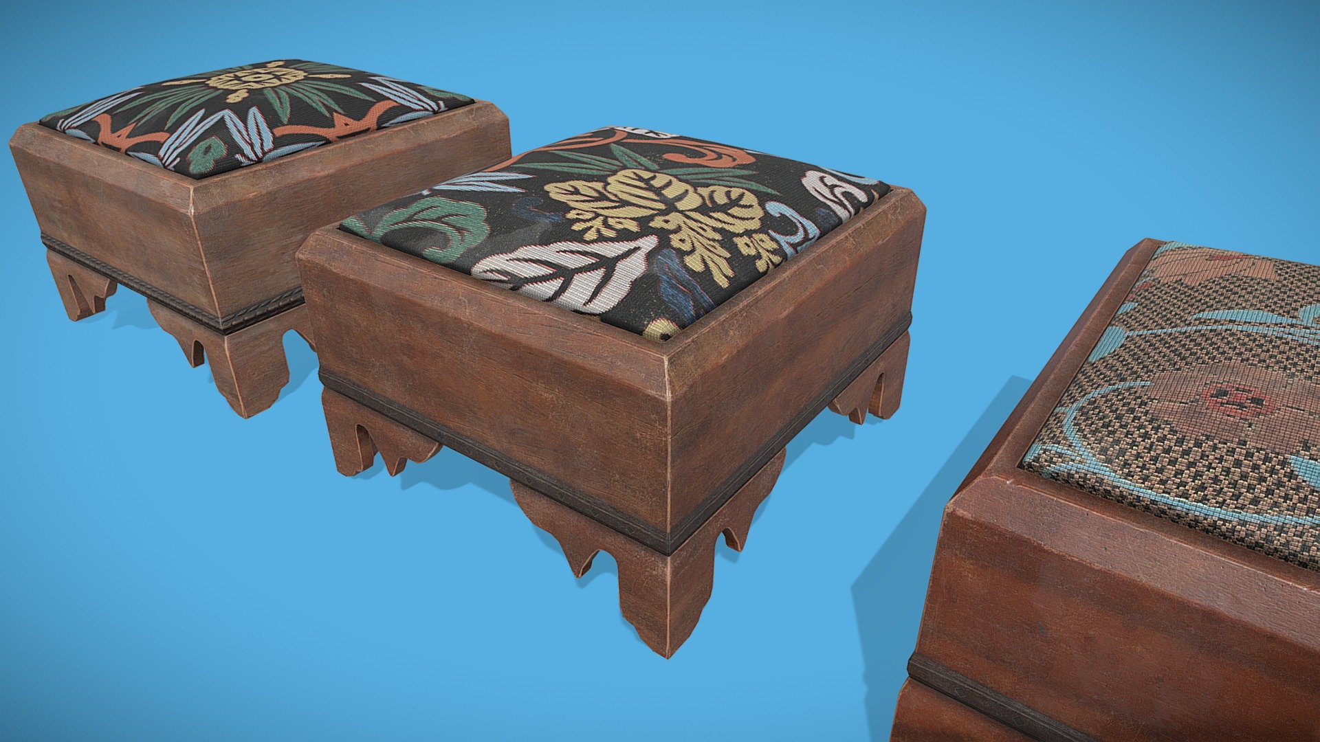 1800s Cushioned Foot Stools 3d model