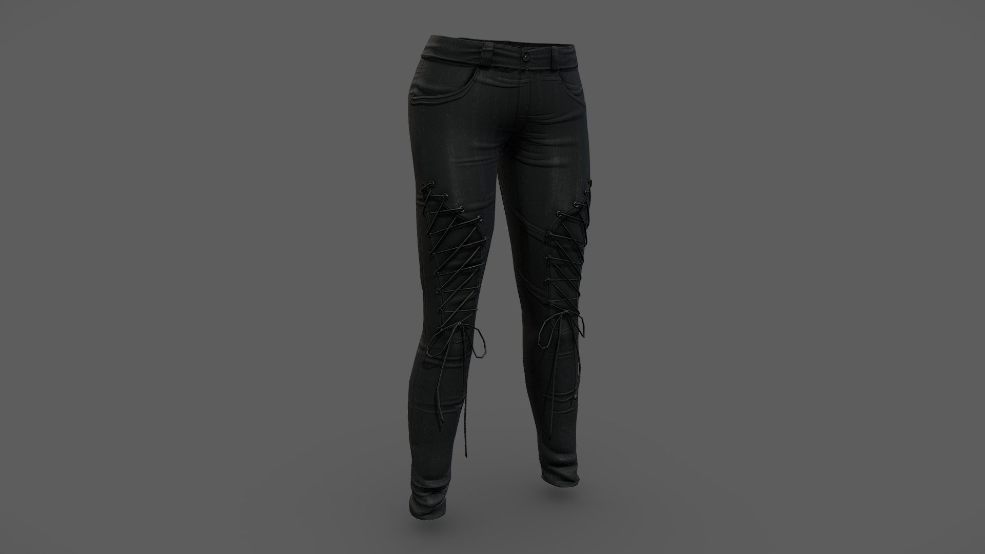 Female Lace-up Front Denim Pants 3d model