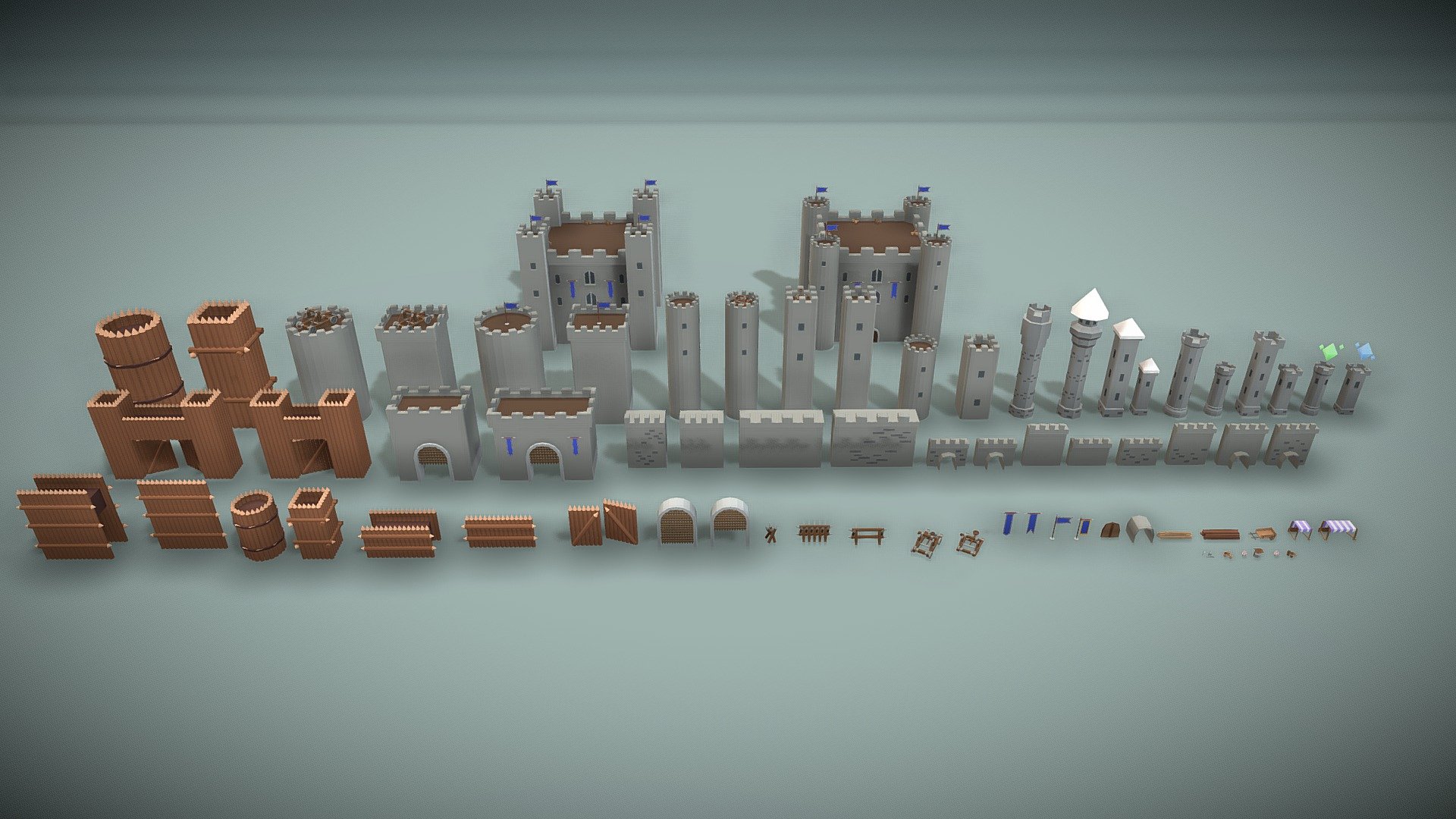 Low Poly City Wall Assets 3d model