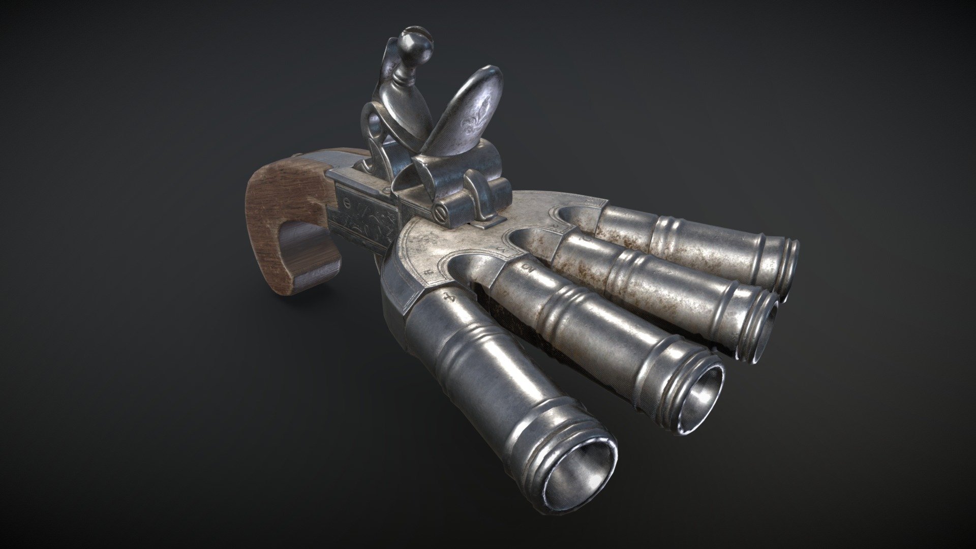 Box Lock Duck Foot Flintlock Pistol 3d model