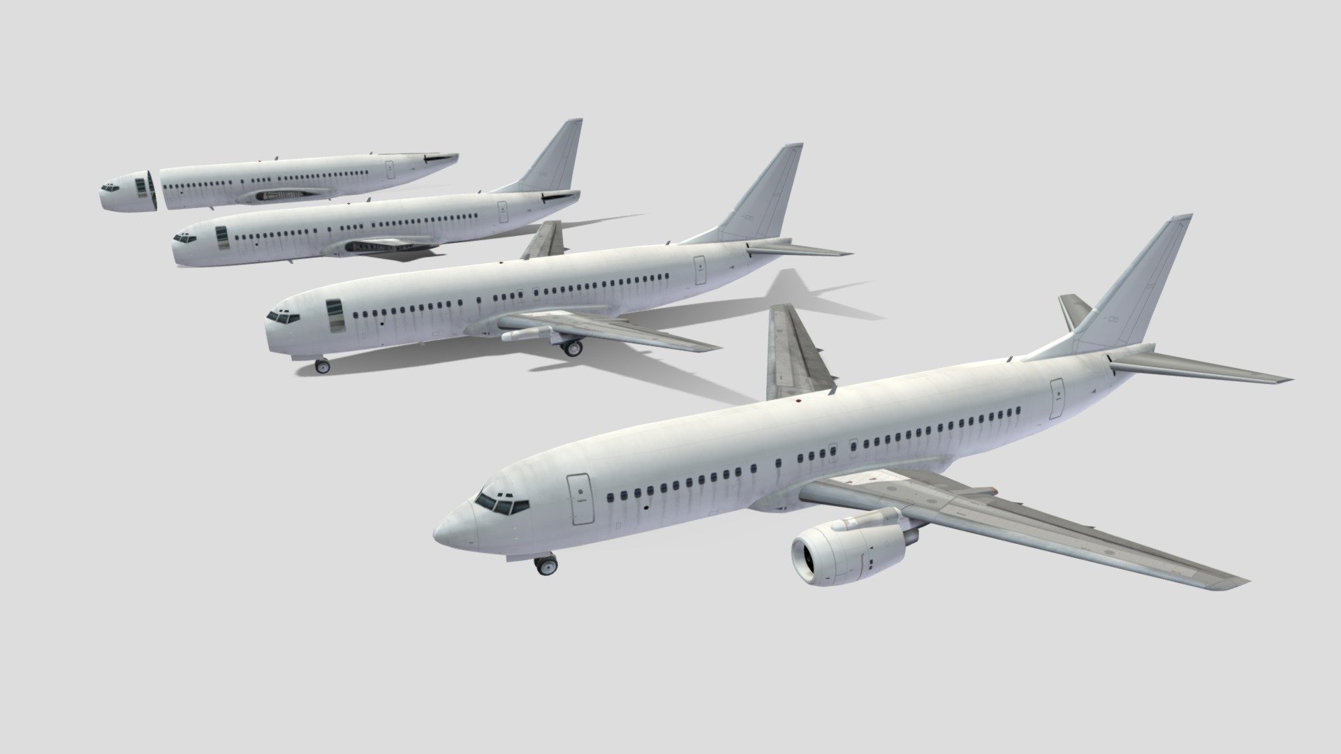 Boeing 737-400 Static Boneyard Blank Low-poly 3d model