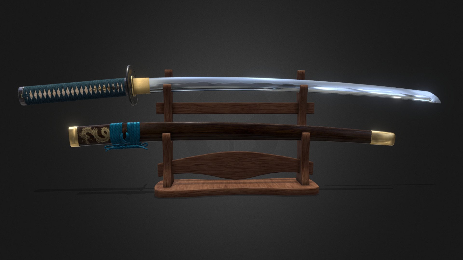 Katana set with sheath and stand 3d model