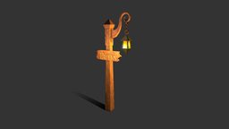 Tavern Lantern Post Low Poly