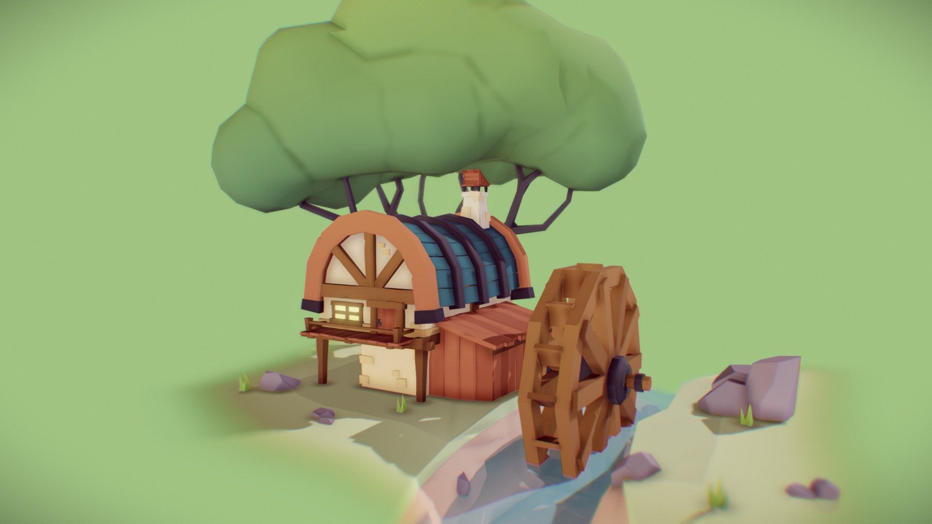 Medieval Stylized Watermill 3d model