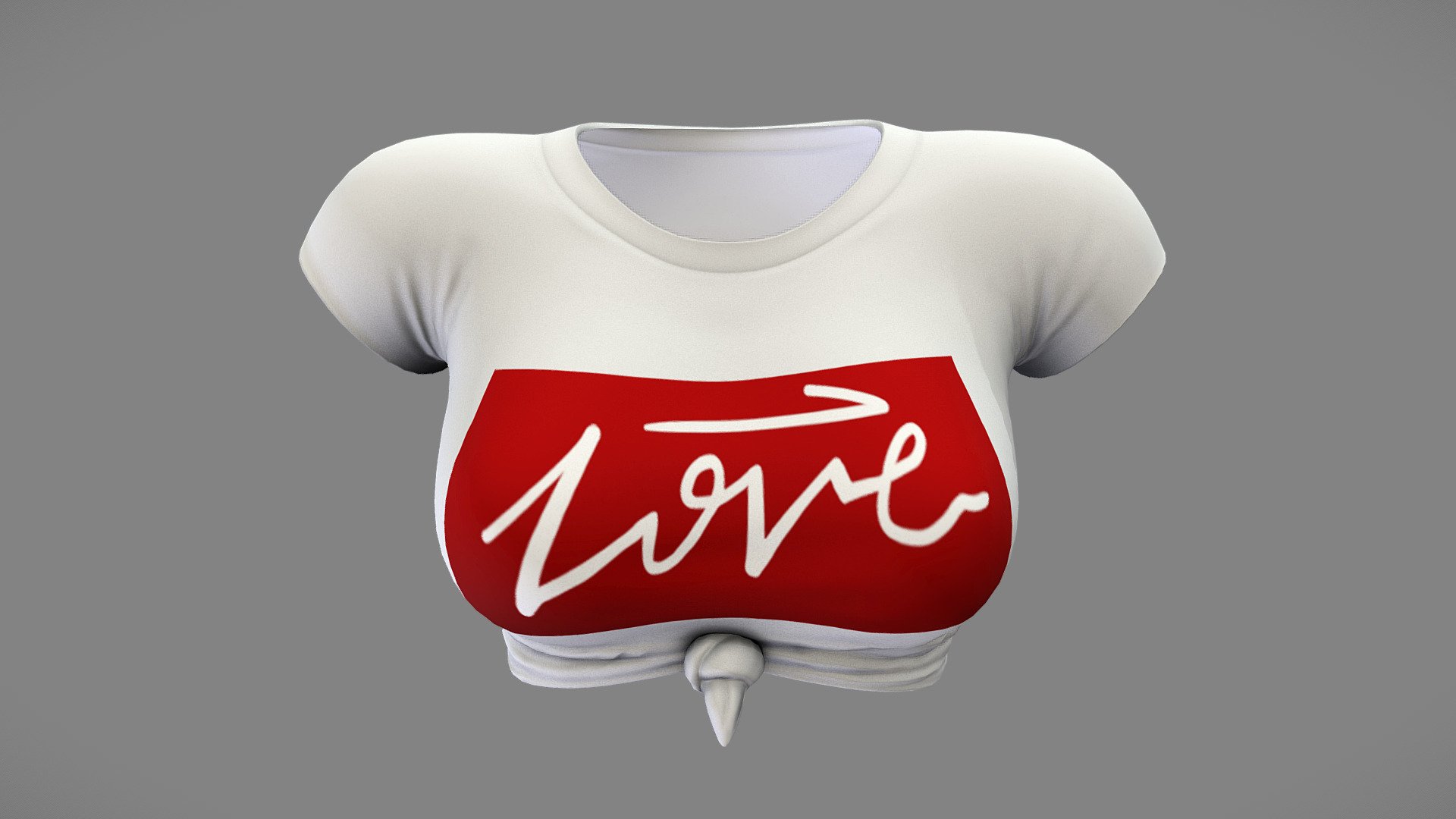 Female Front Knottie White Crp T- Shirt 3d model