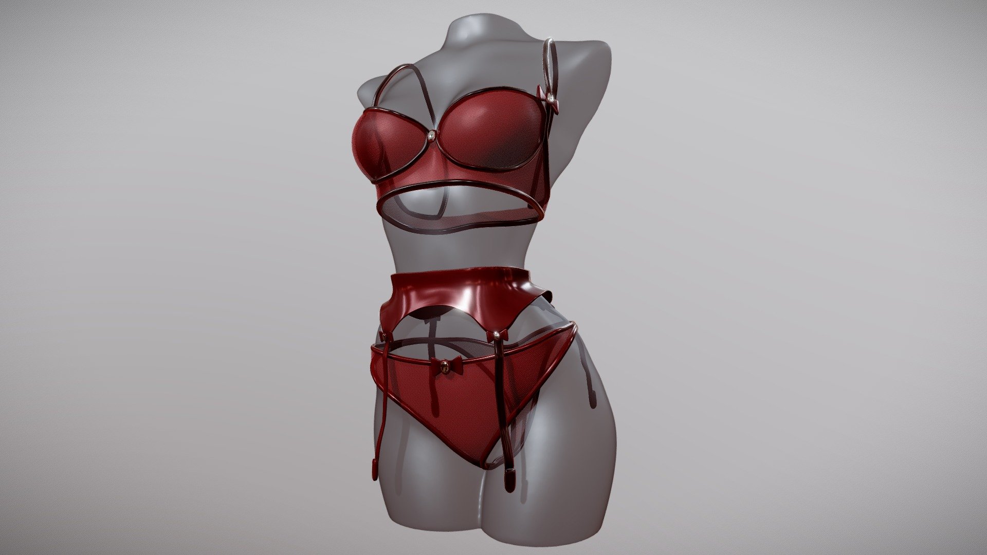 Sexy red mesh lingerie with garters pack 3d model