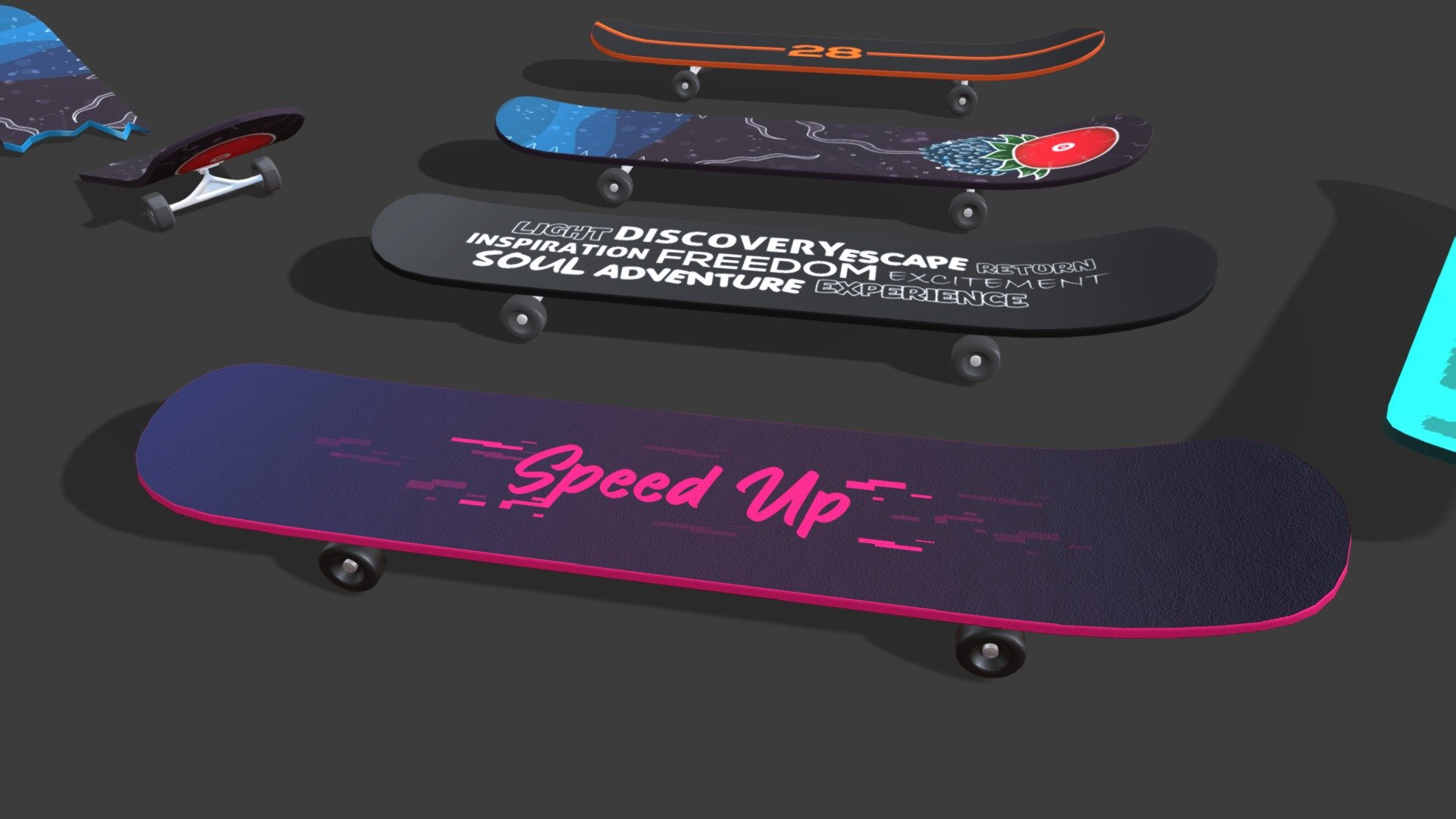 Skateboard with Breakable parts 3d model