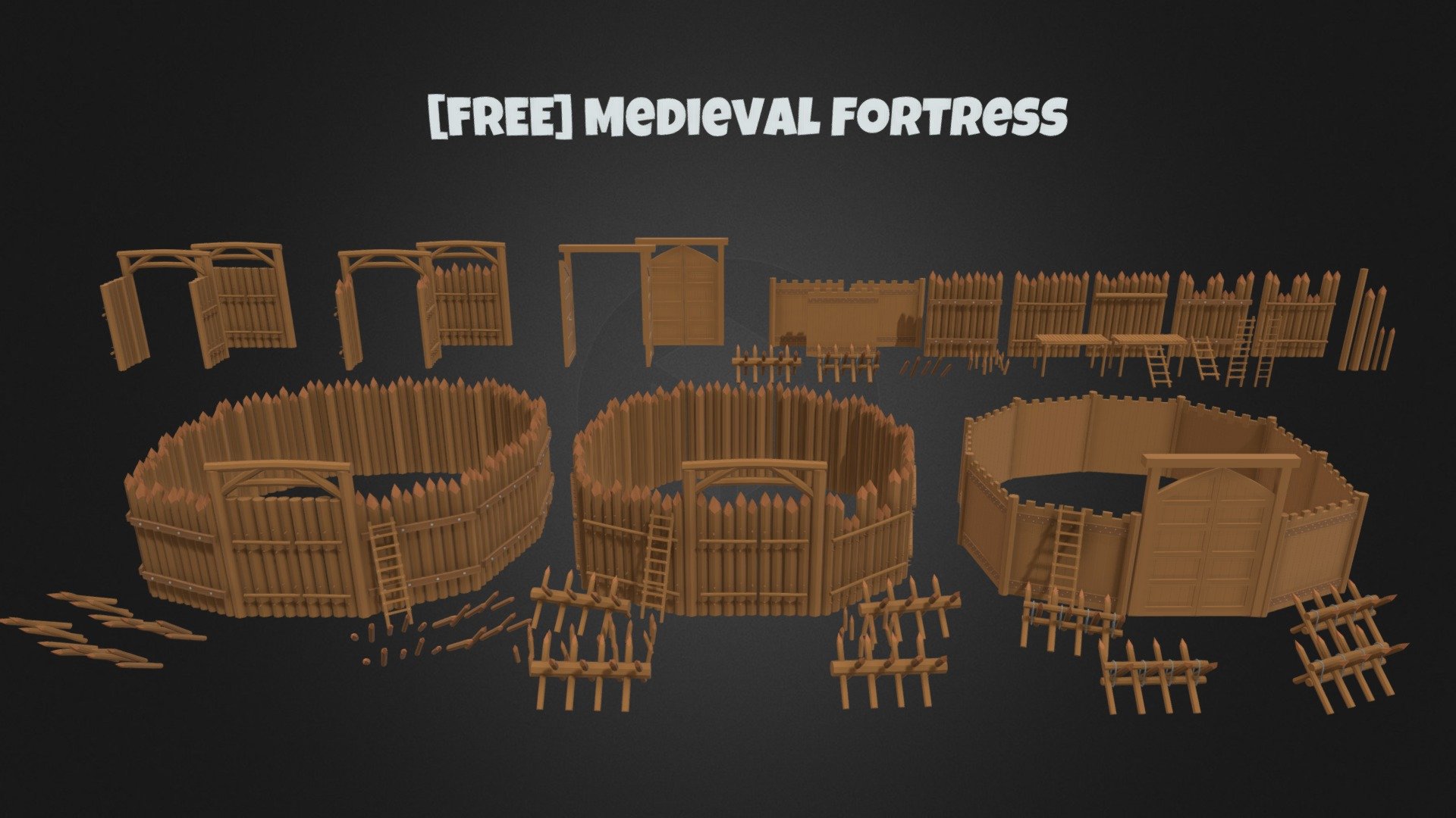 [FREE] Lowpoly Medieval Fortress [Asset pack] 3d model