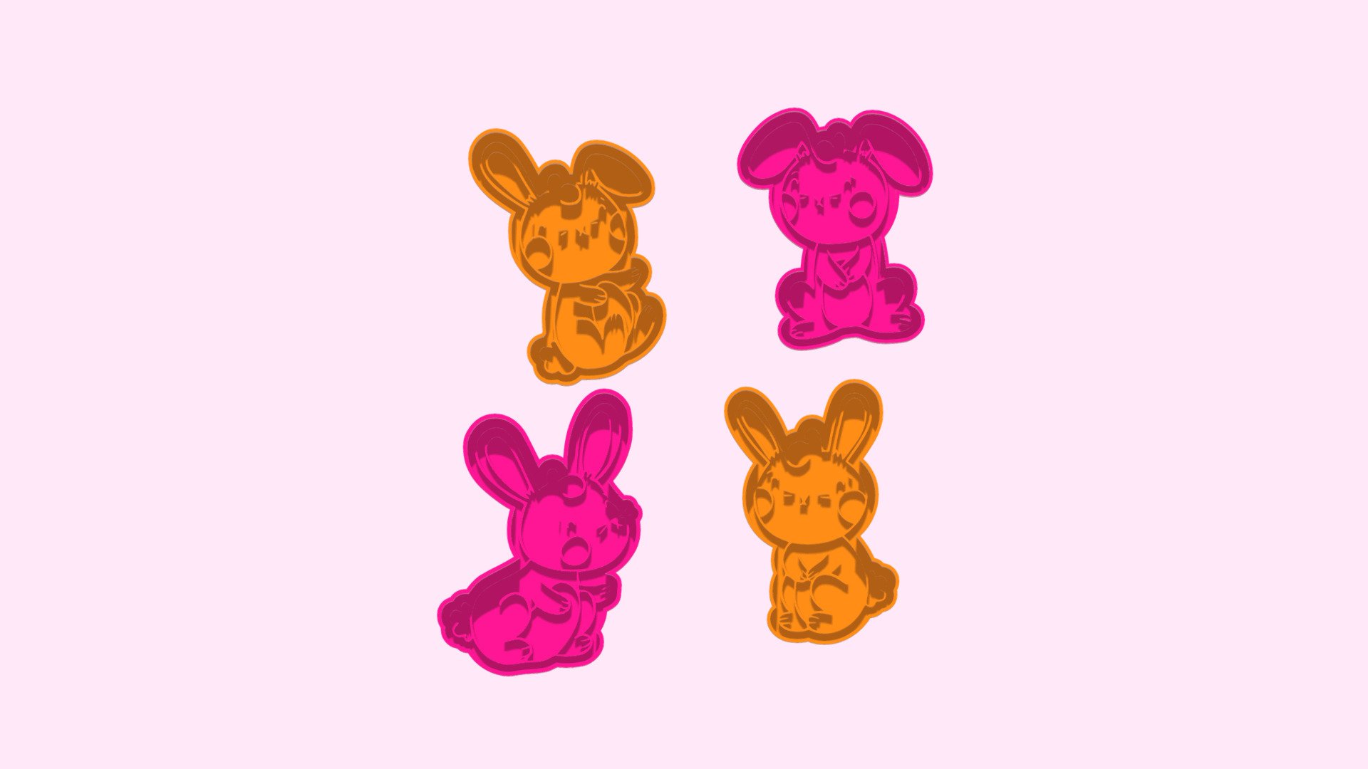 Easter Bunny Cookies Cutters Set 2 3d model