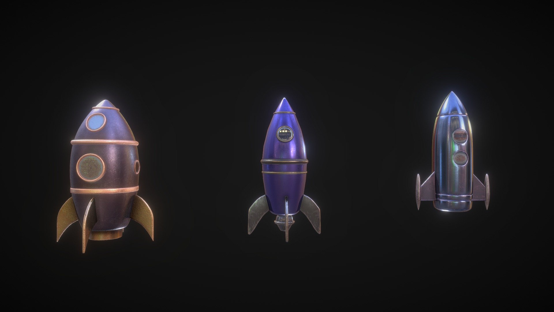 Pack of stylized rocket ships 3d model