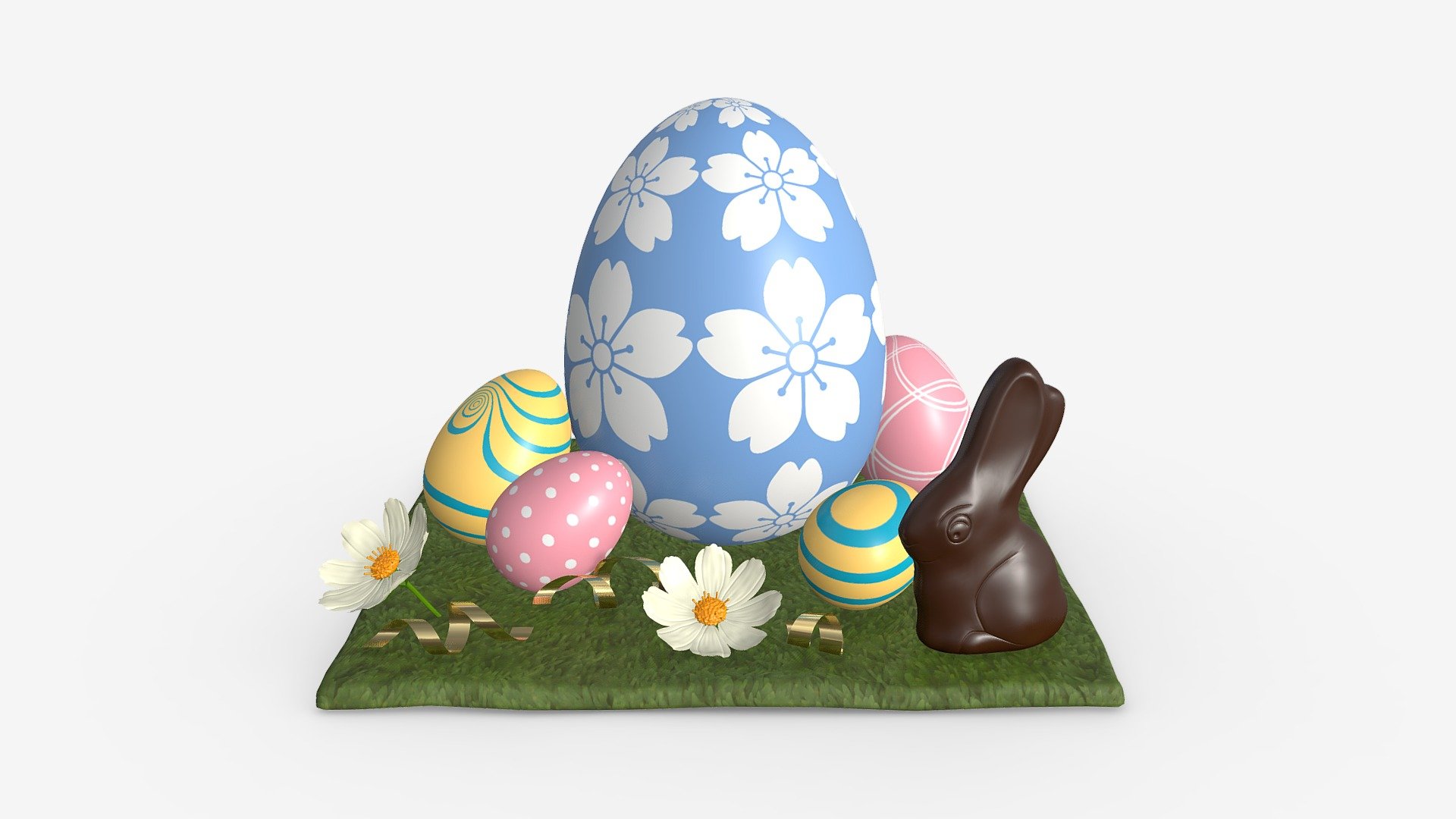 Easter Eggs Rabbit Flowers Composition 3d model