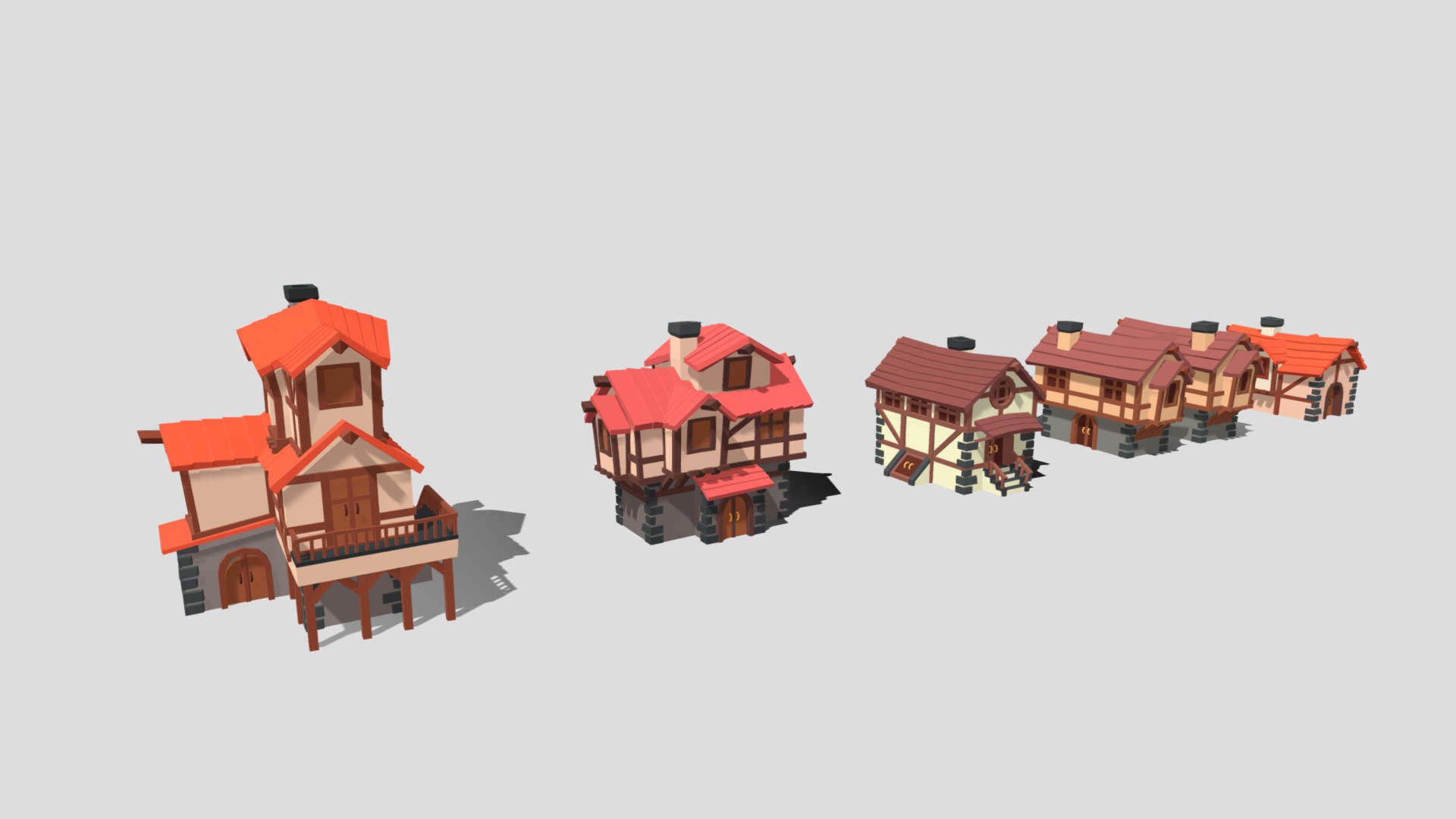 Low poly medieval houses pack 3d model