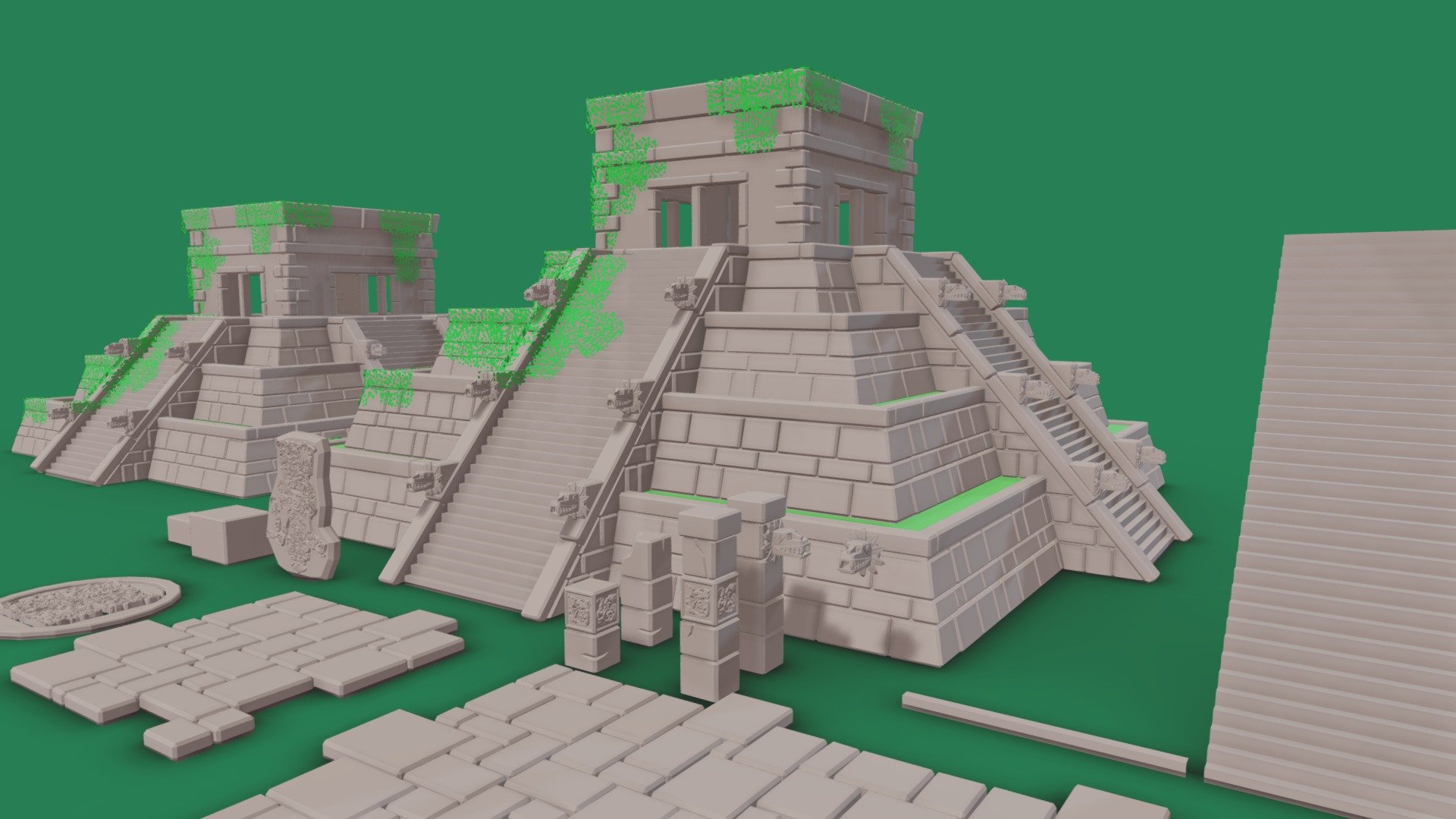 Lowpoly mayan temple and decorations 3d model