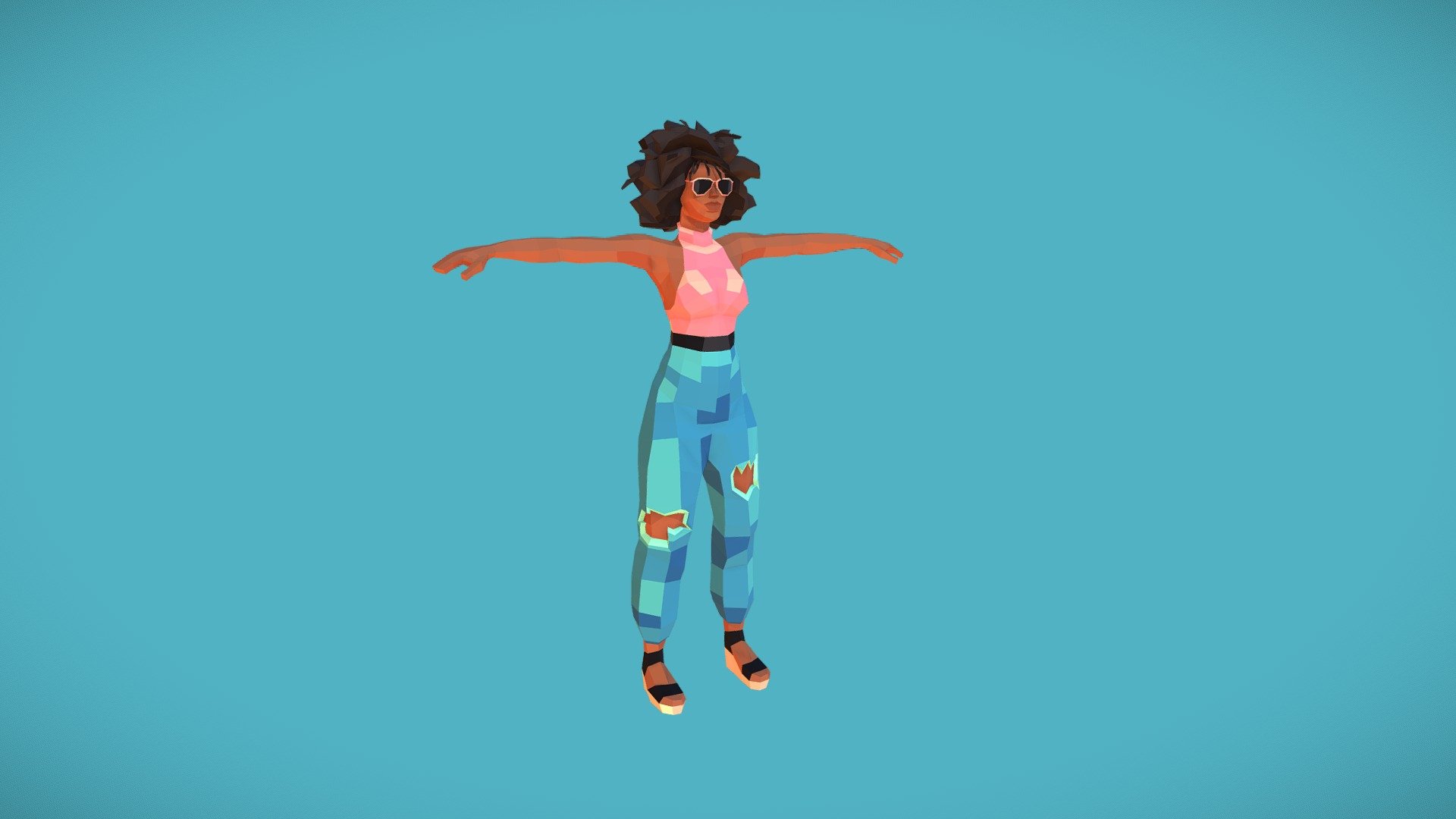 Young Adult Black Woman Low-Poly Art Style 3d model