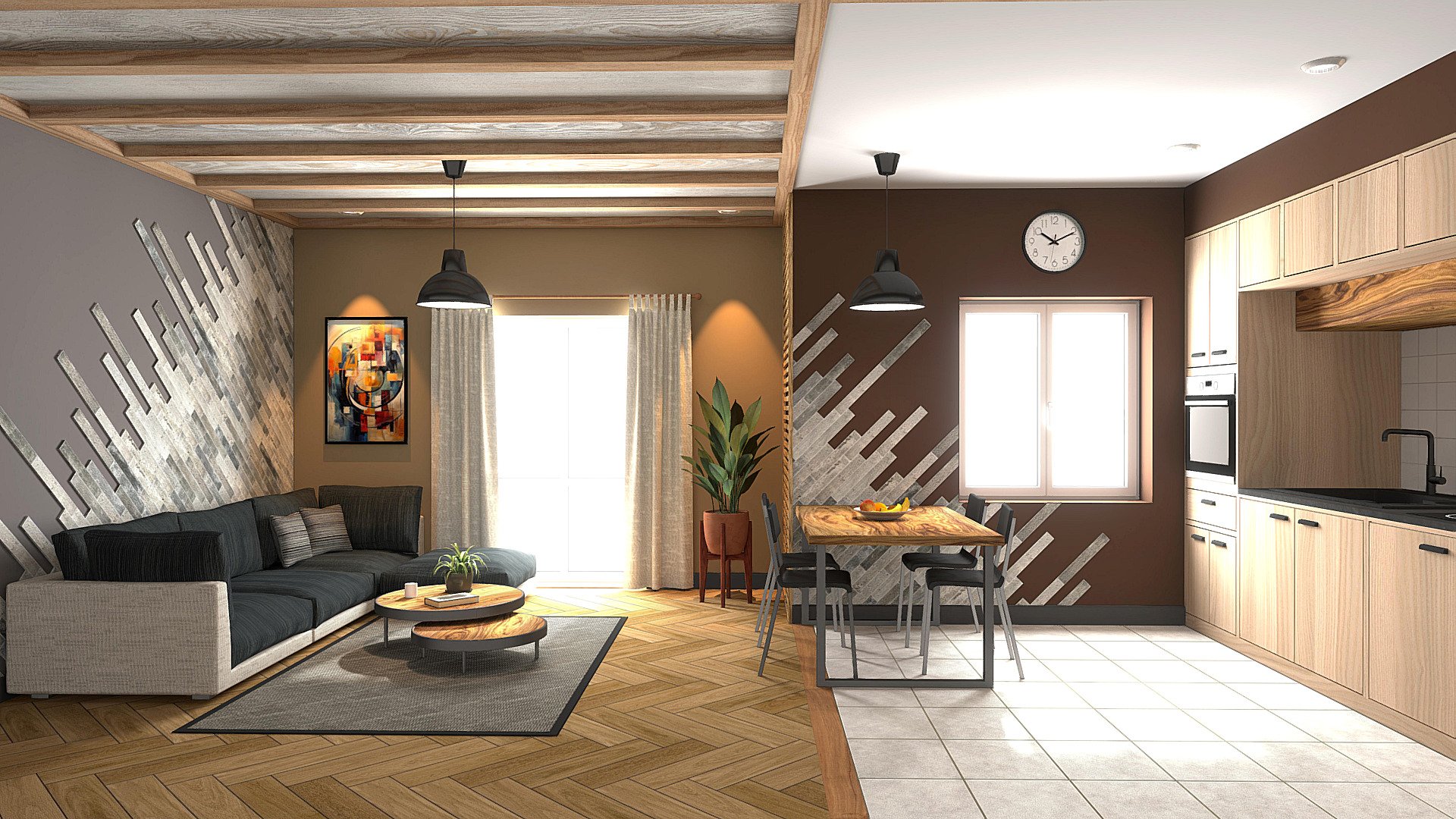 Living-room + Kitchen 3d model