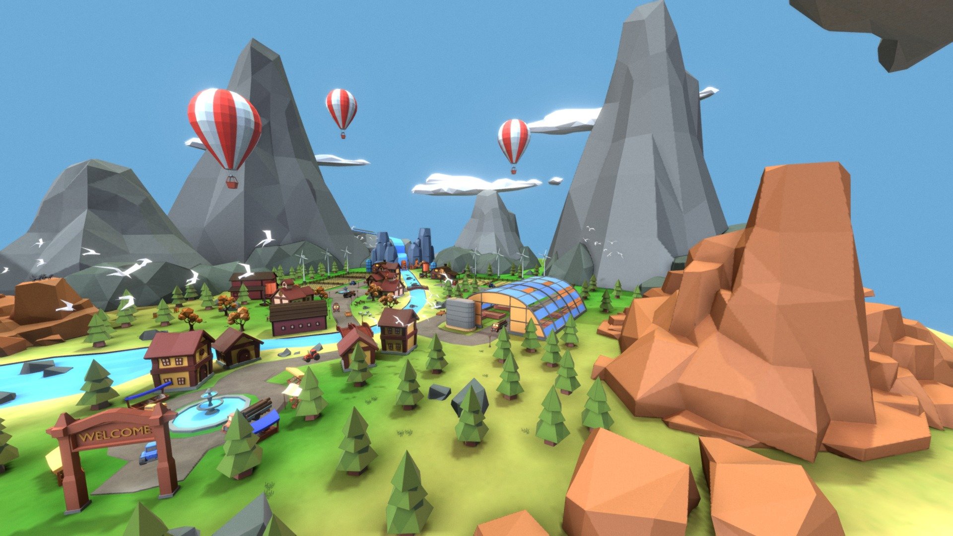 3D Lowpoly Farm Village 3d model