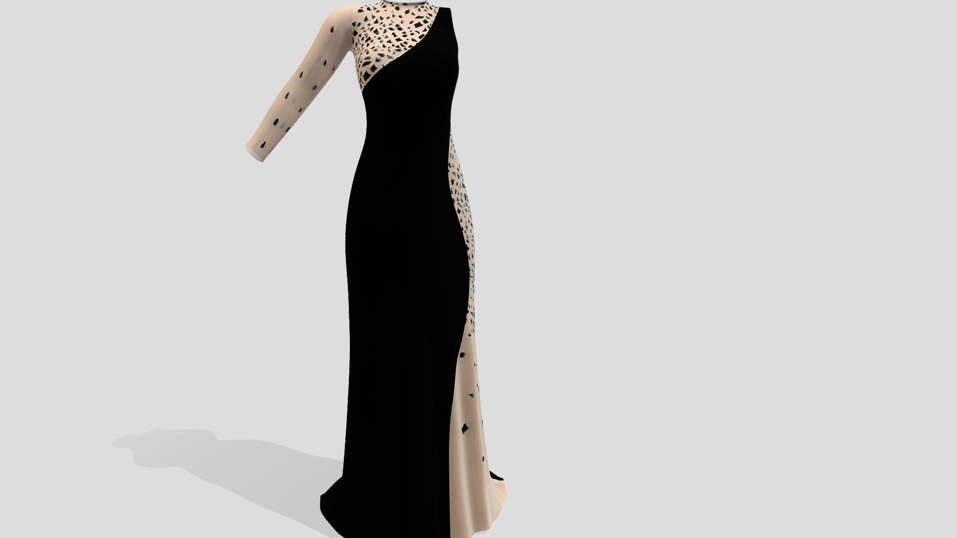 Luxury Beaded Long Black Prom Dress 3d model