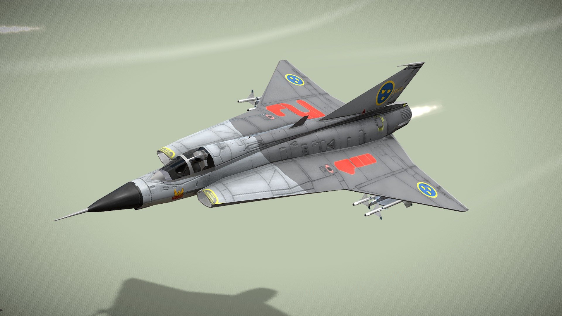 Saab JAS-35 Draken lowpoly jet fighter 3d model