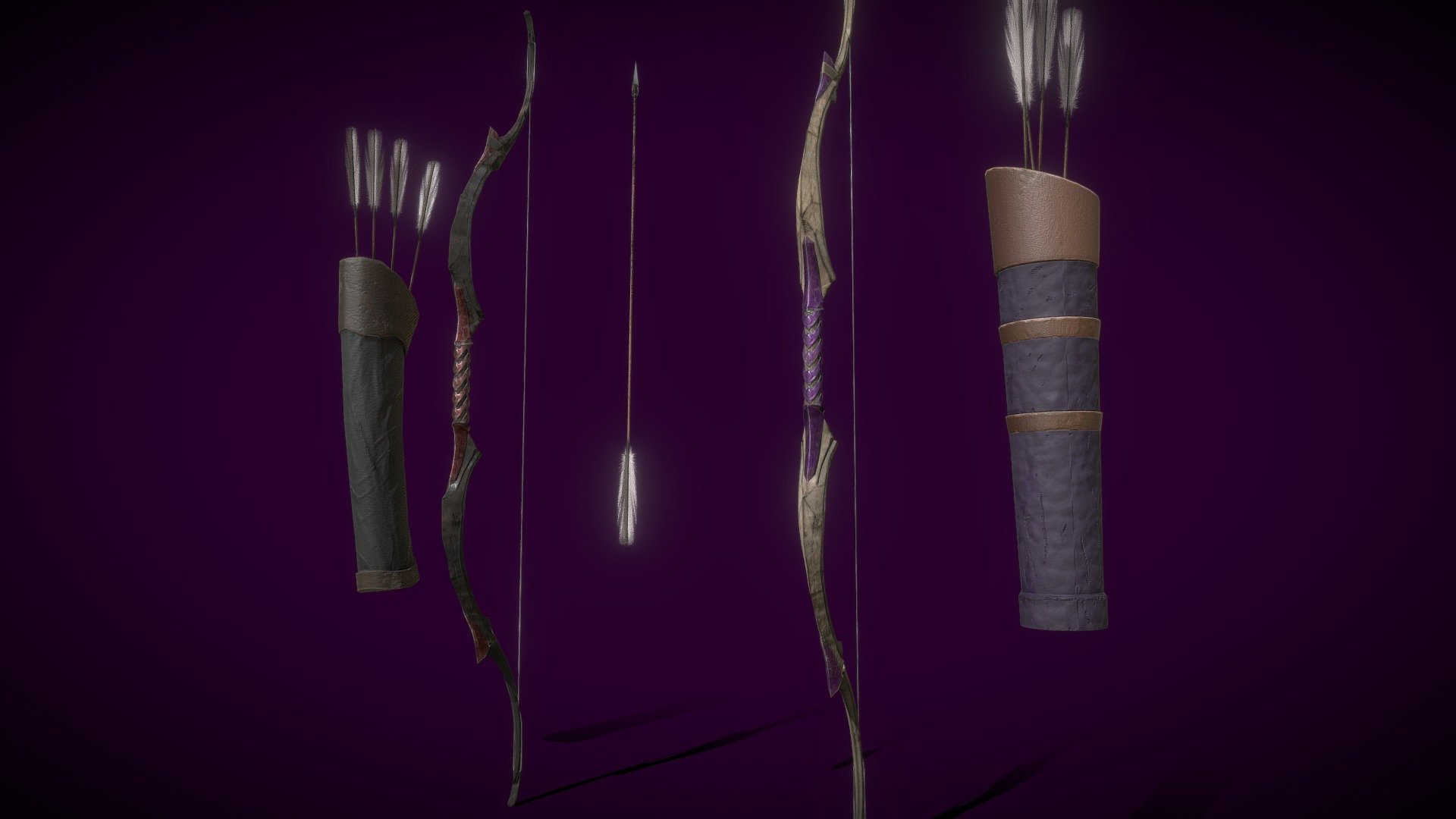 Bow, Arrow and Quiver 3d model