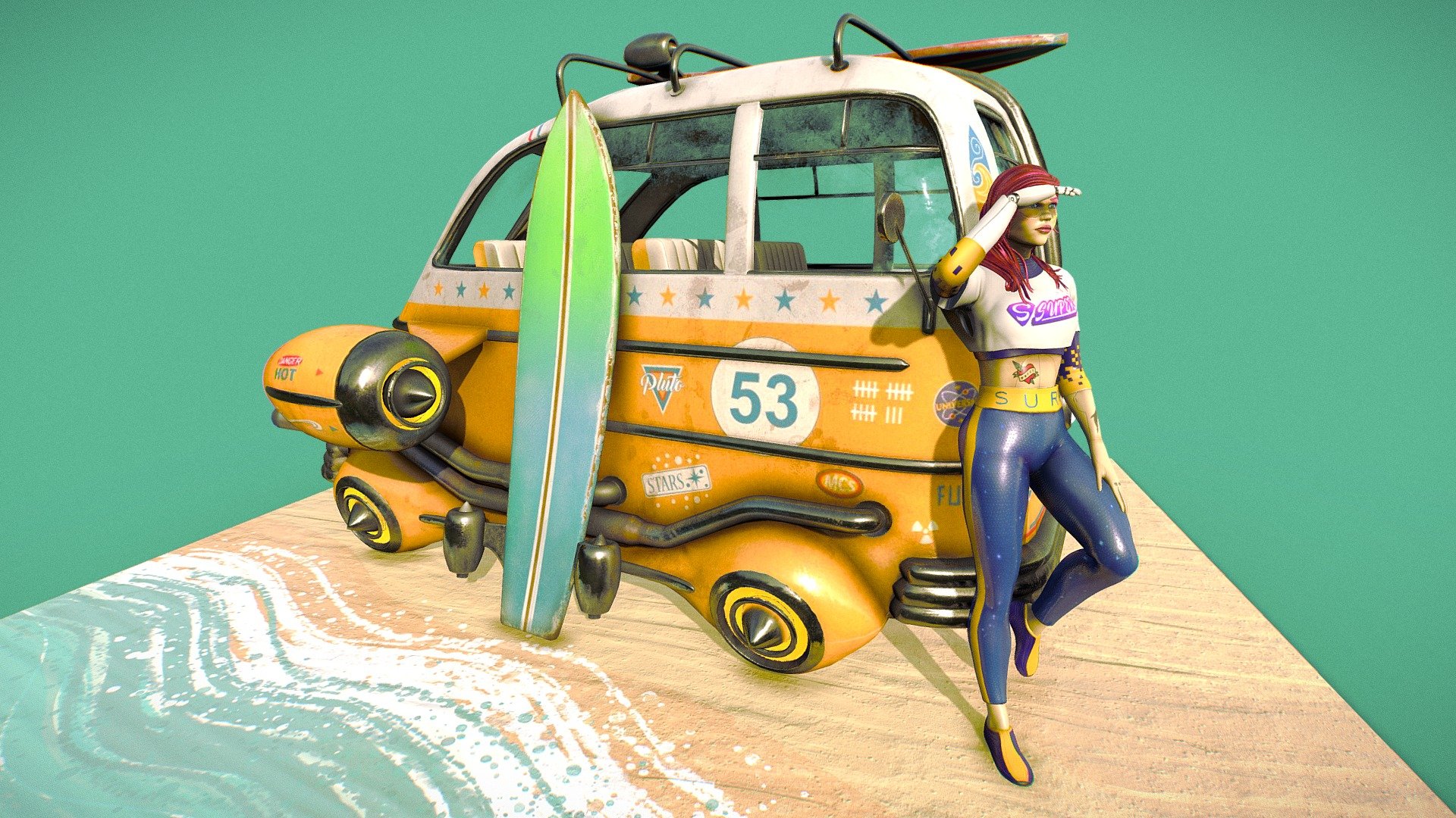 Cyberpunk girl surfer 3d model