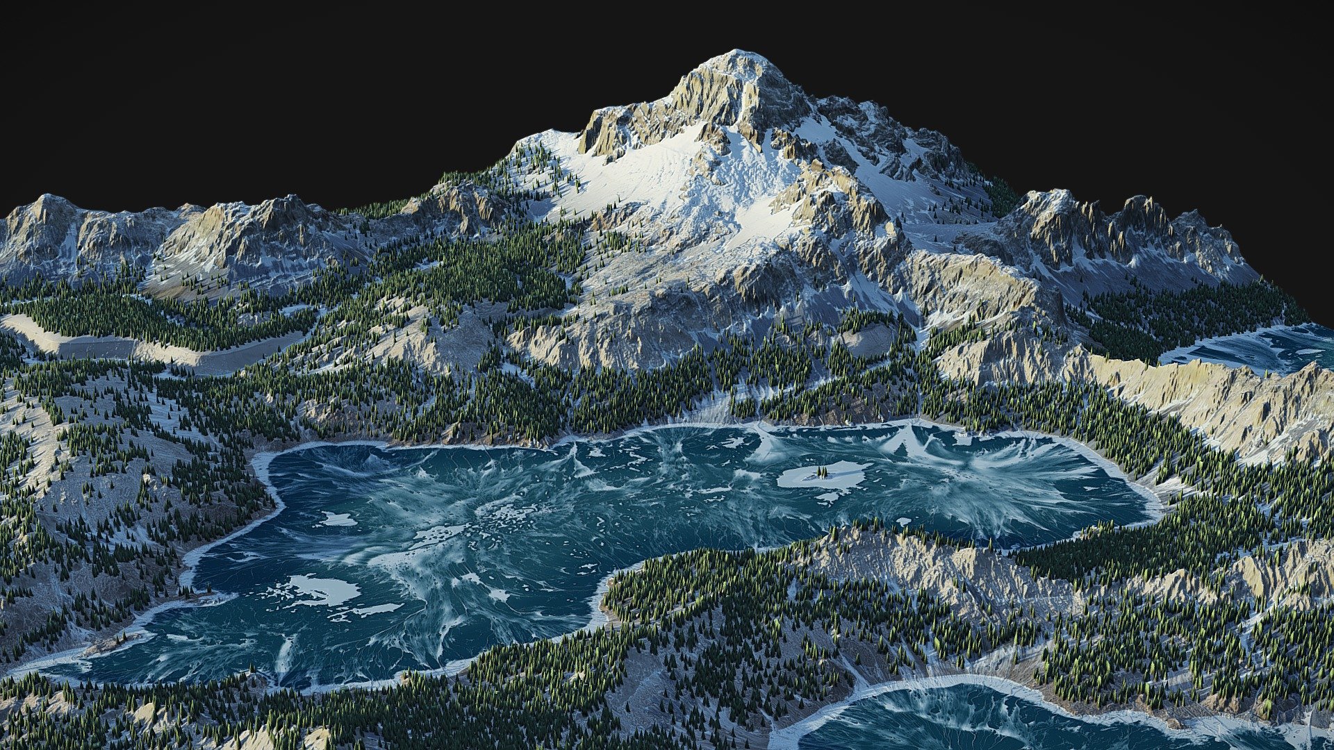 Winter Lake Landscape 3d model