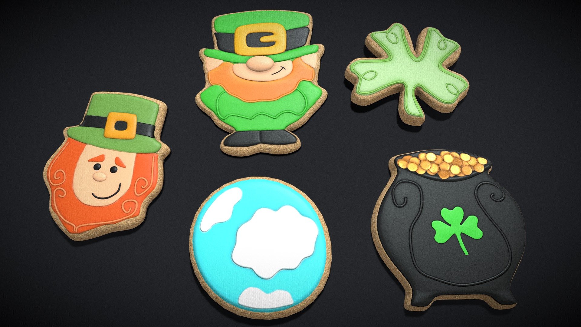 St. Patricks Day Five Cookies 3d model