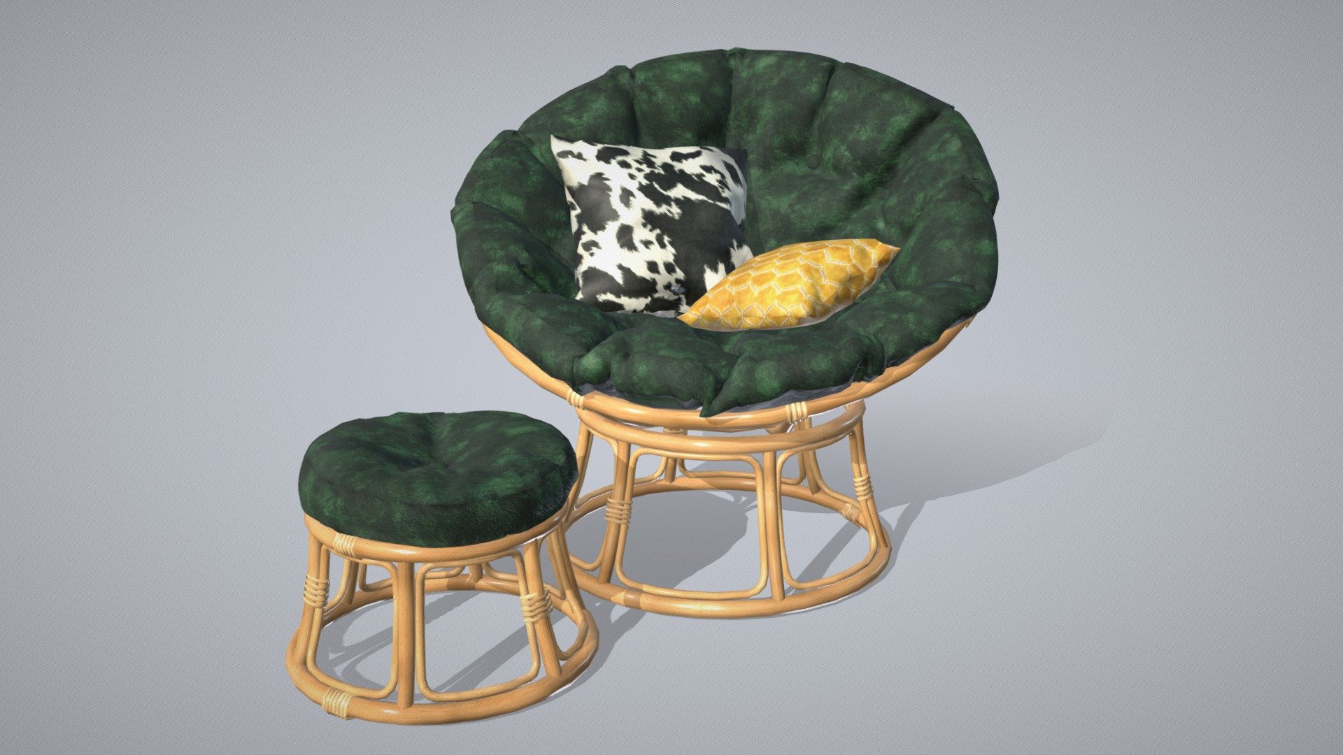 Green papasan chair with ottoman (3D) 3d model