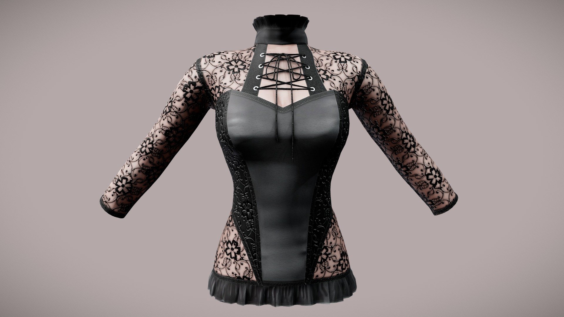 Black Lace Top With Body Under Effect 3d model