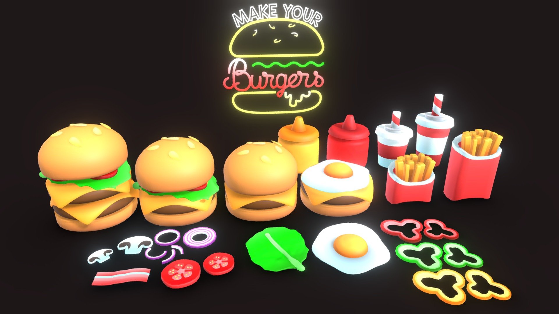 Stylized Burger Asset Pack 3d model