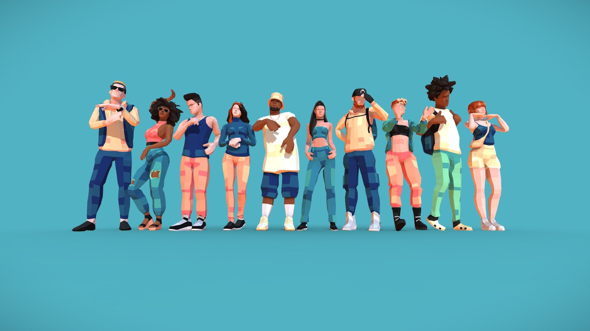 Young Adults Low Poly 3D Characters Pack 3d model