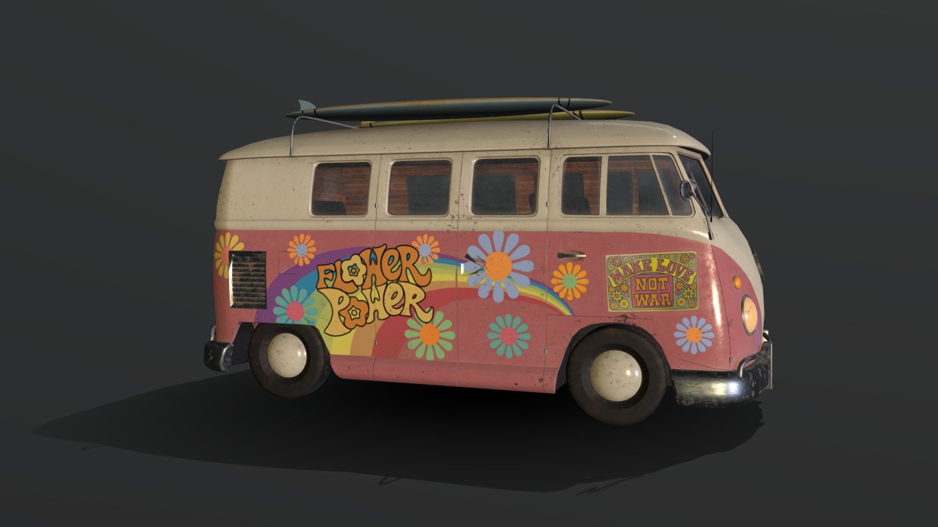 Flower Power Hippie Van 3d model