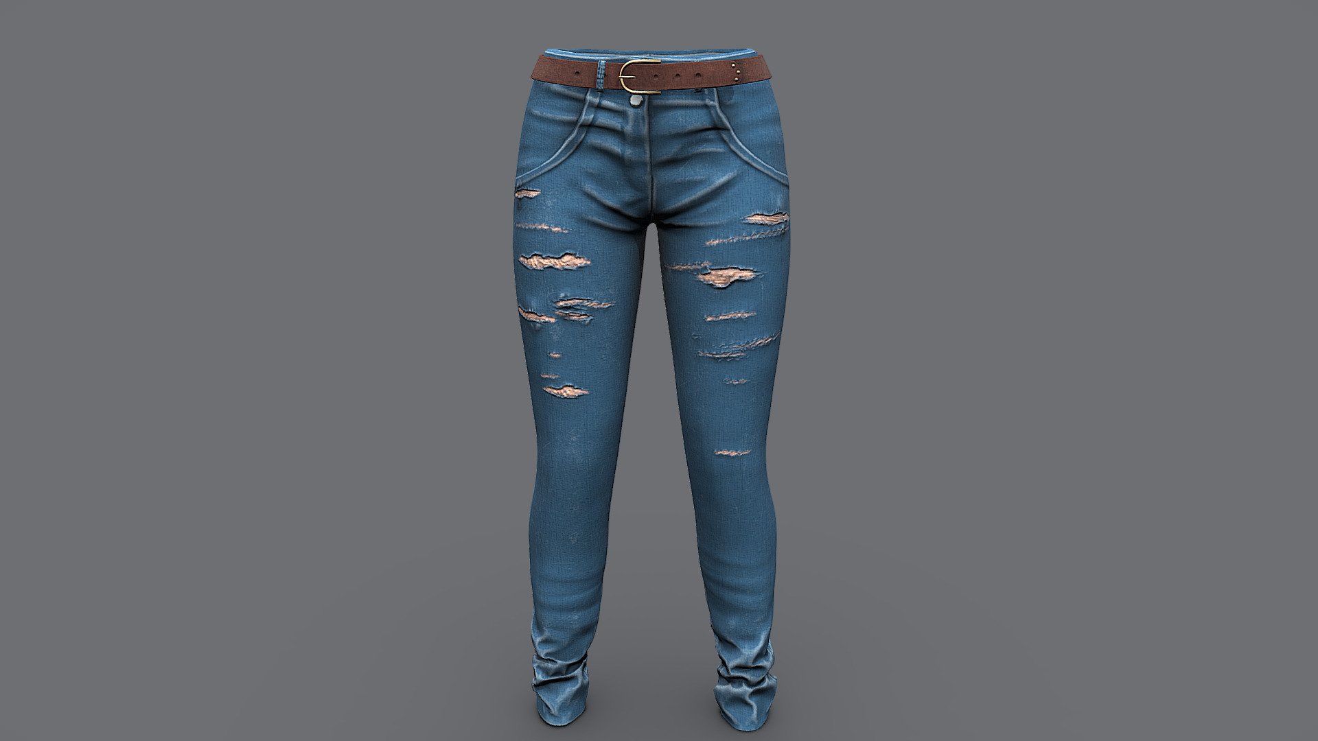 Female Casual Ripped Denim Pants 3d model