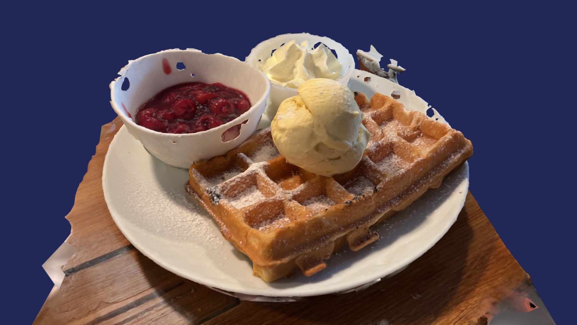 Waffle with Cherries and Ice Cream 3d model