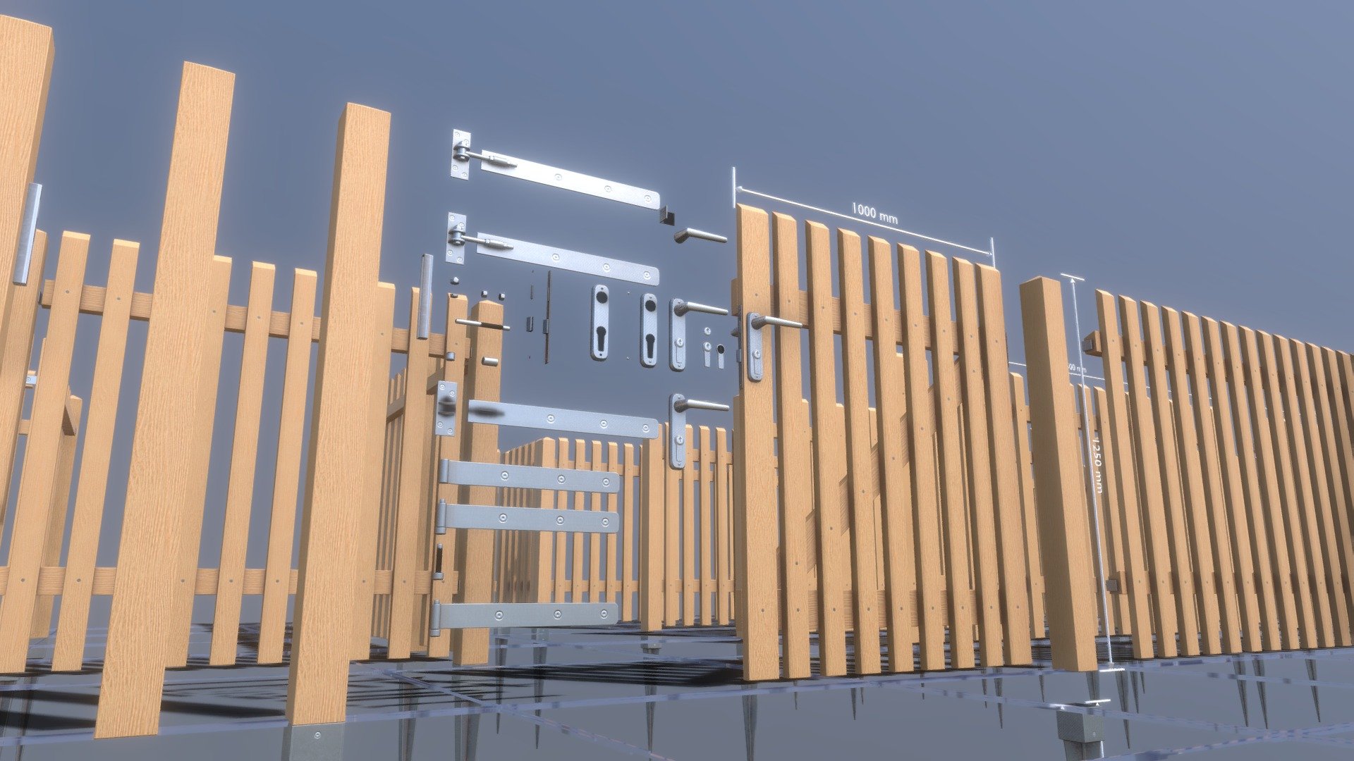 Wooden Fence [3] Vertical With Door Parts 3d model