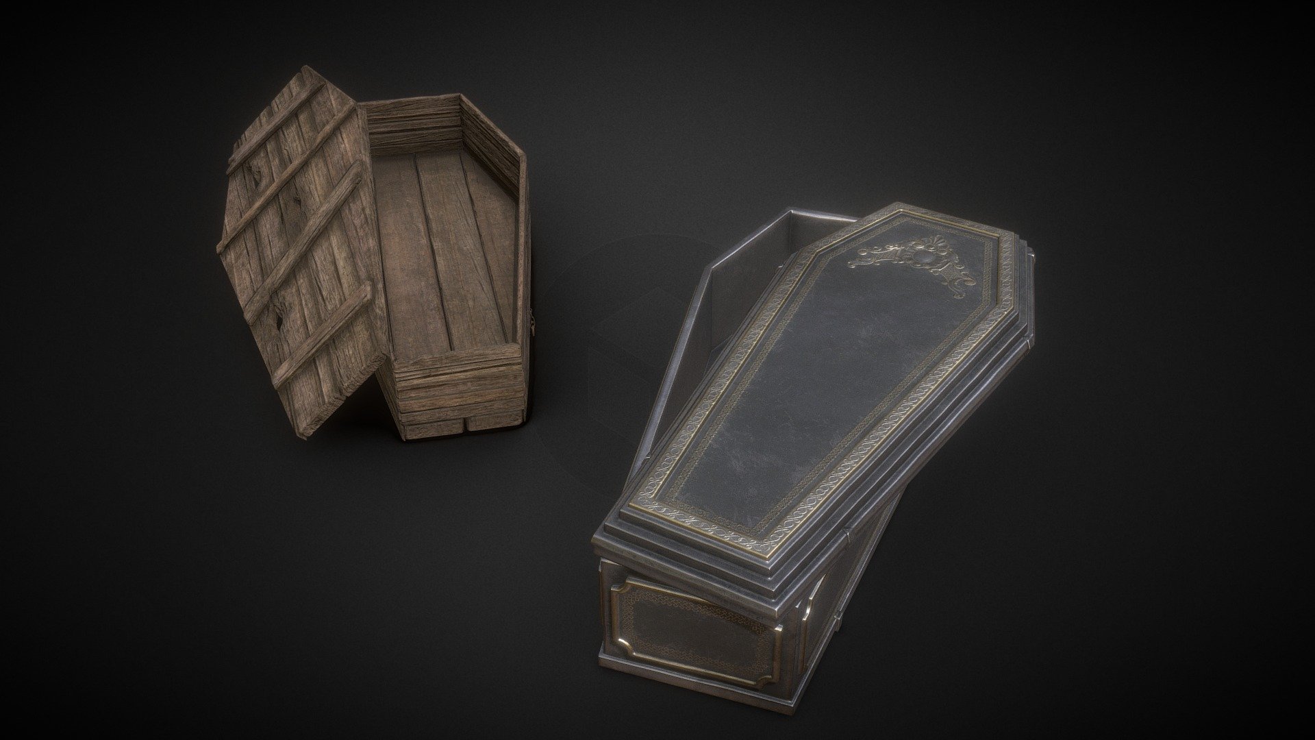 Wood and metal coffins 3d model