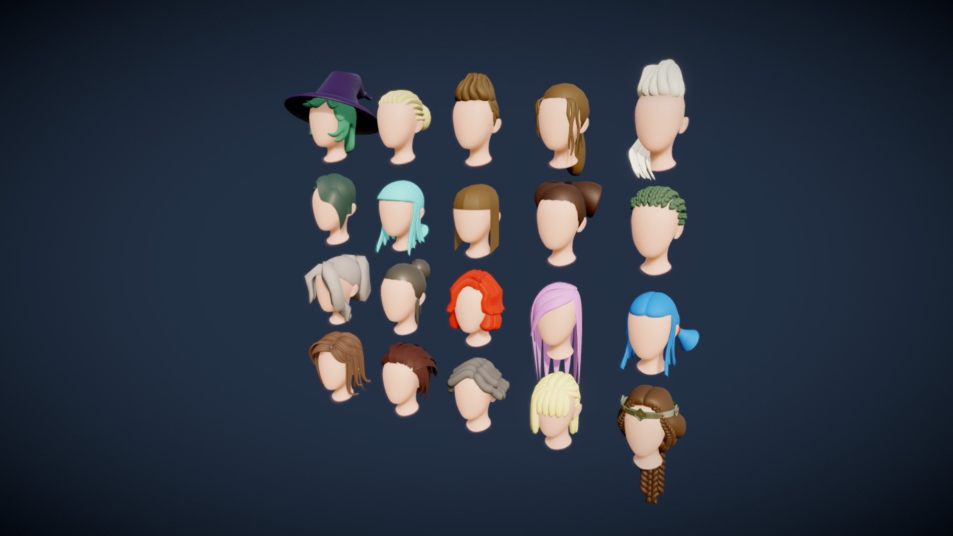 20 Stylized Base Haircuts 3d model