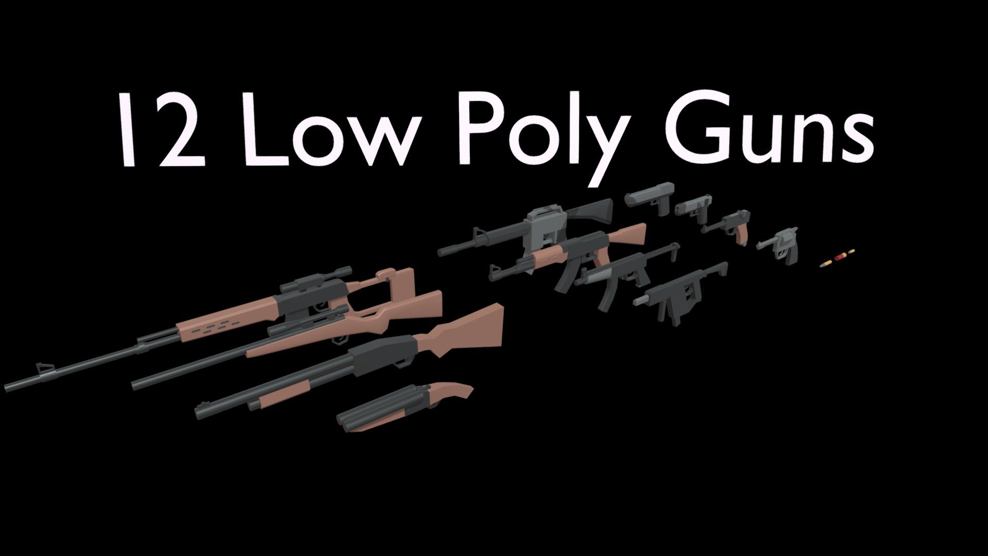 12 Low Poly Guns 3d model