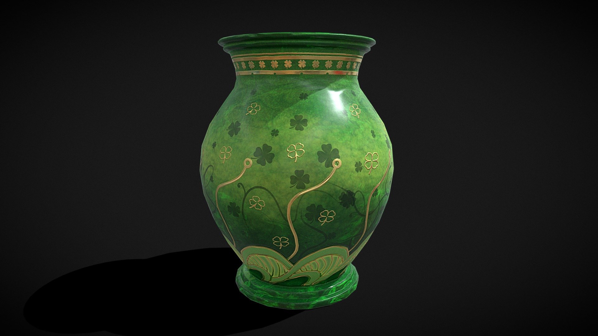 Carved Painted Green Pot 3d model