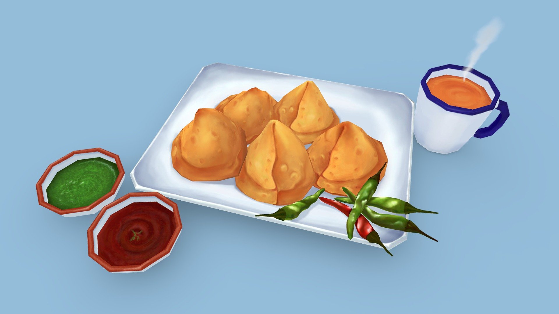 Hand Painted Samosas 3d model