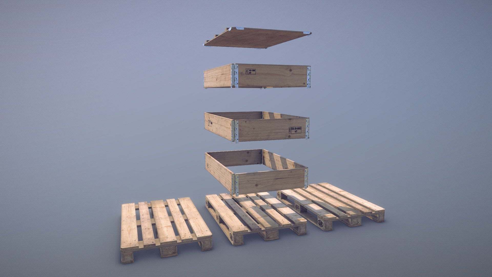 Cargo Wood Pallets Collars Cover EUR EPAL vr.1 3d model